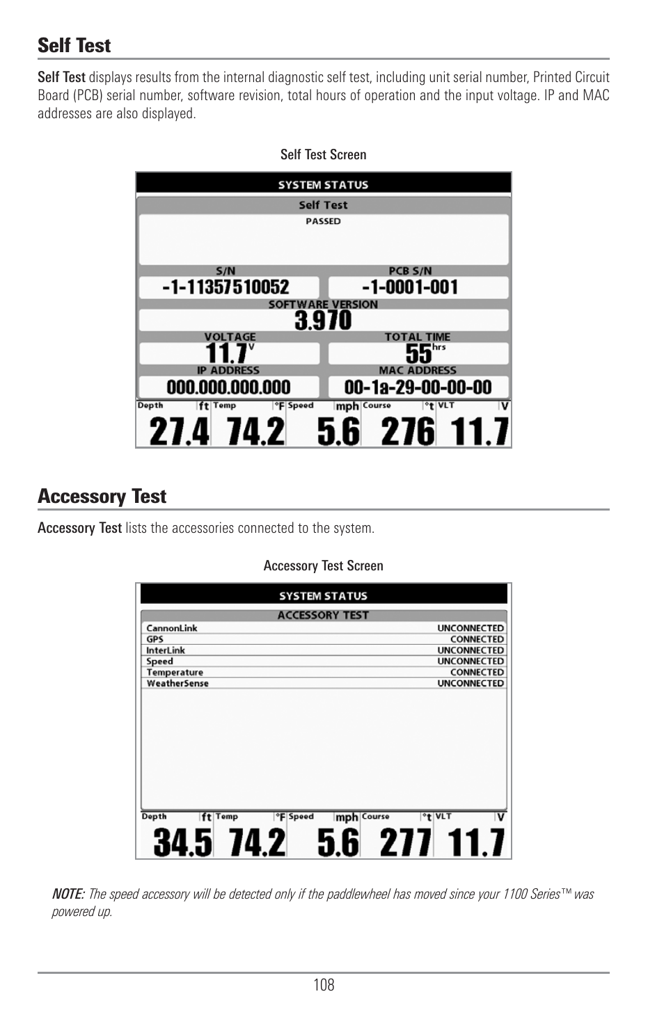 Self test, Accessory test | Humminbird 1157C User Manual | Page 118 / 200