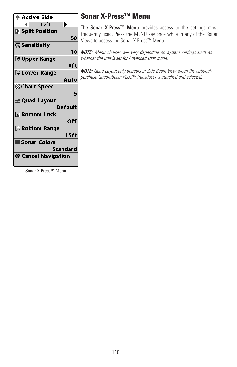 Sonar x-press™ menu | Humminbird 1157C User Manual | Page 120 / 200