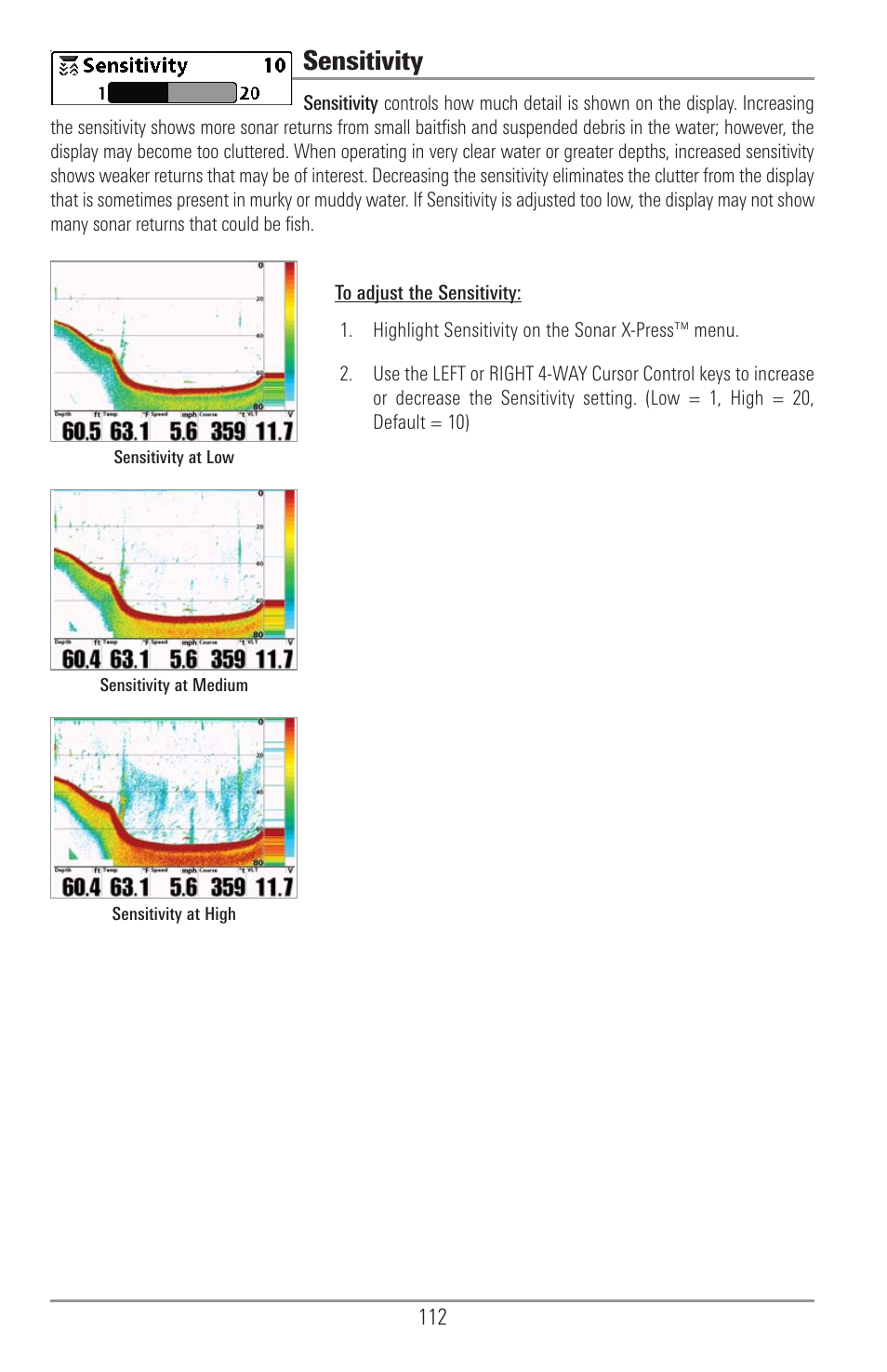 Sensitivity | Humminbird 1157C User Manual | Page 122 / 200