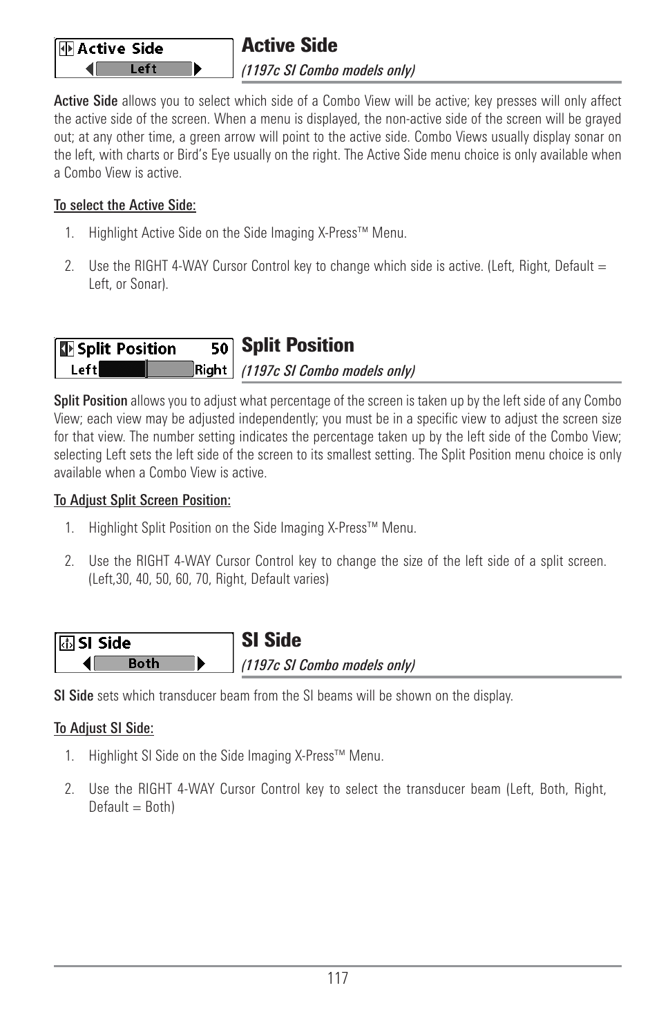 Active side, Split position, Si side | Humminbird 1157C User Manual | Page 127 / 200