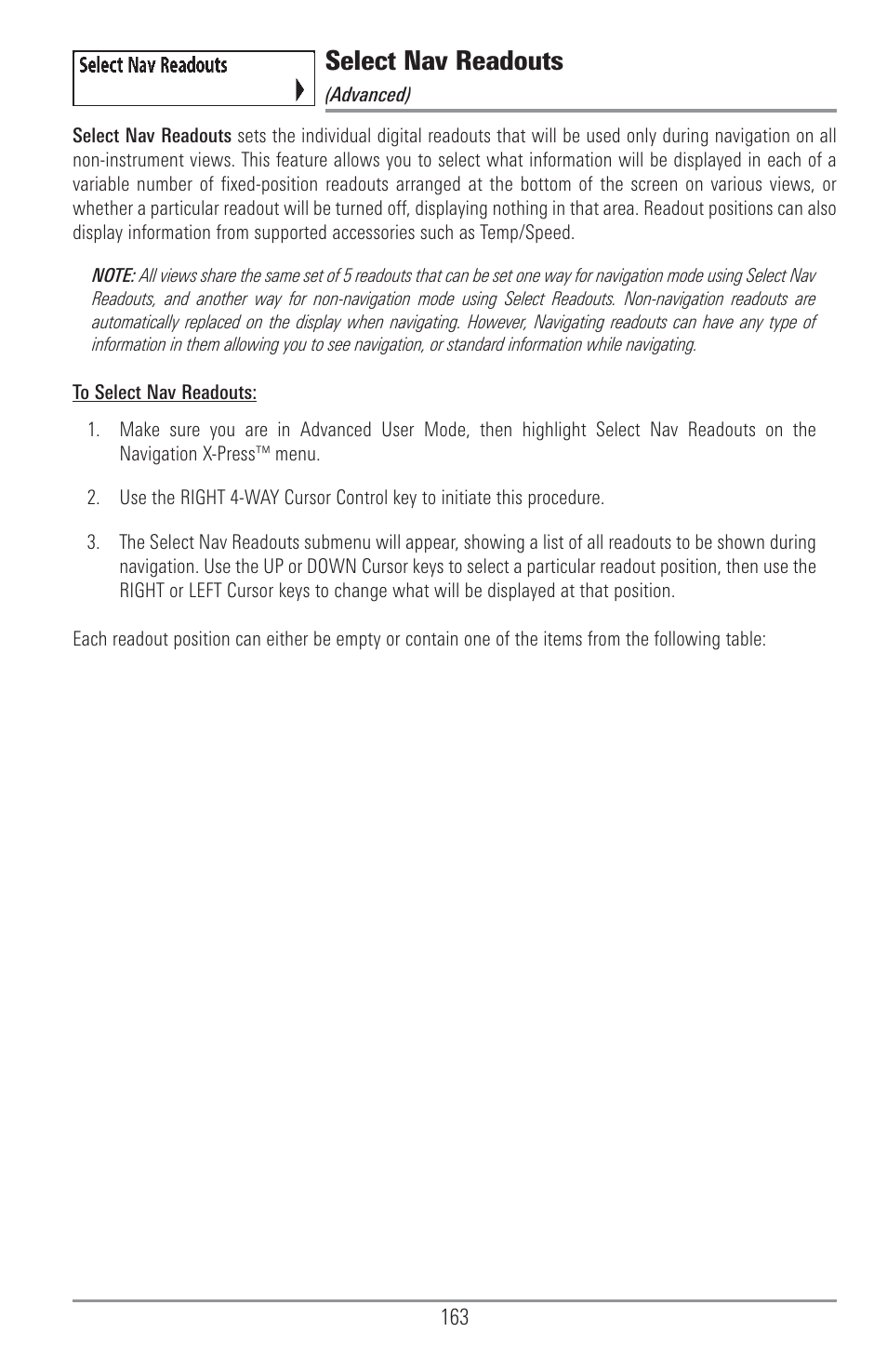 Select nav readouts | Humminbird 1157C User Manual | Page 173 / 200