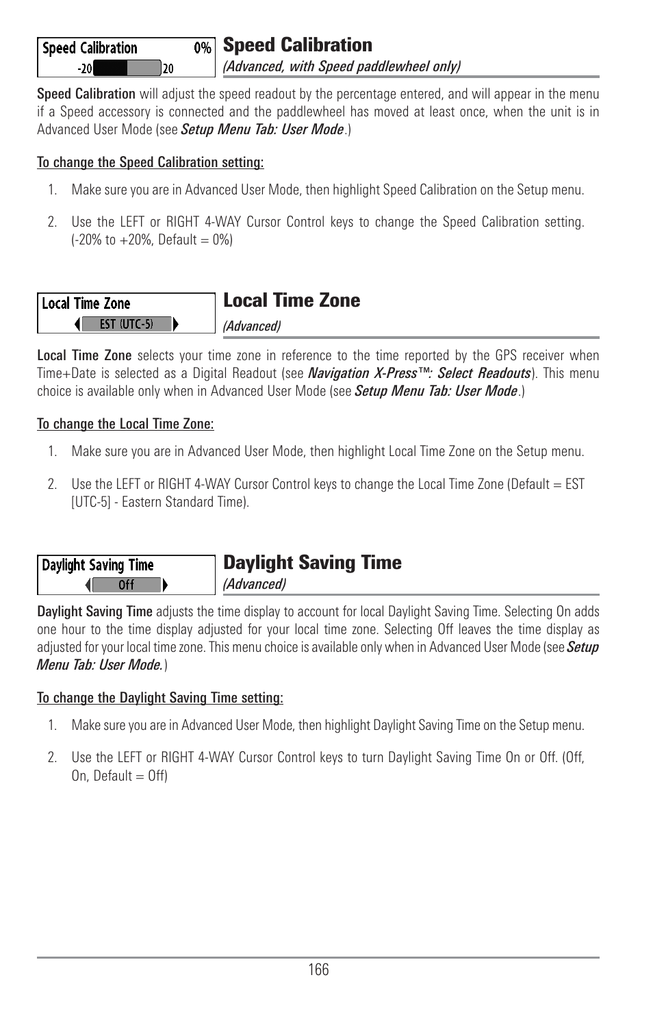 Speed calibration, Local time zone, Daylight saving time | Humminbird 1157C User Manual | Page 176 / 200