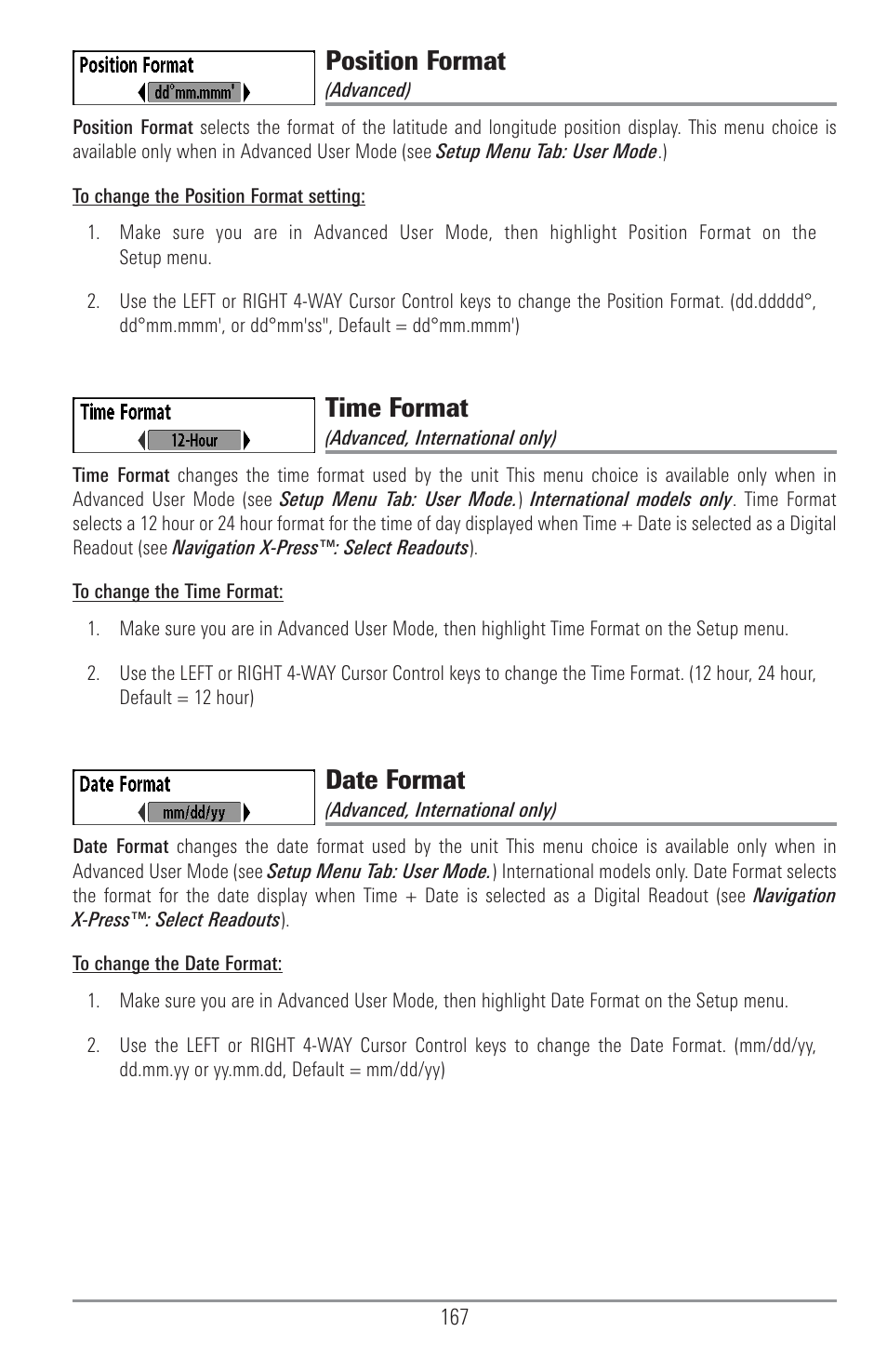 Position format, Time format, Date format | Humminbird 1157C User Manual | Page 177 / 200