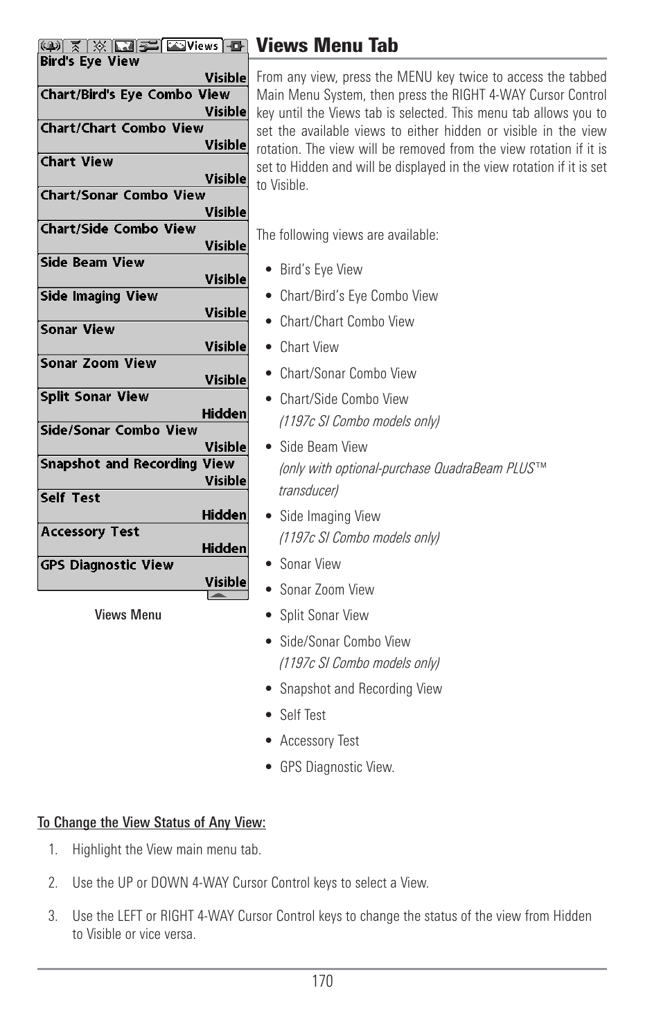 Views menu tab | Humminbird 1157C User Manual | Page 180 / 200