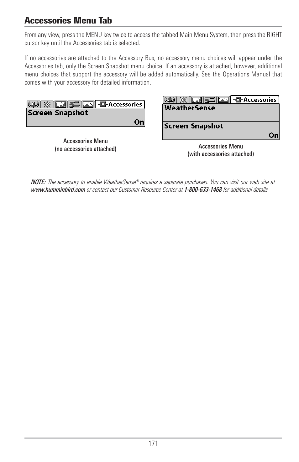 Accessories menu tab | Humminbird 1157C User Manual | Page 181 / 200