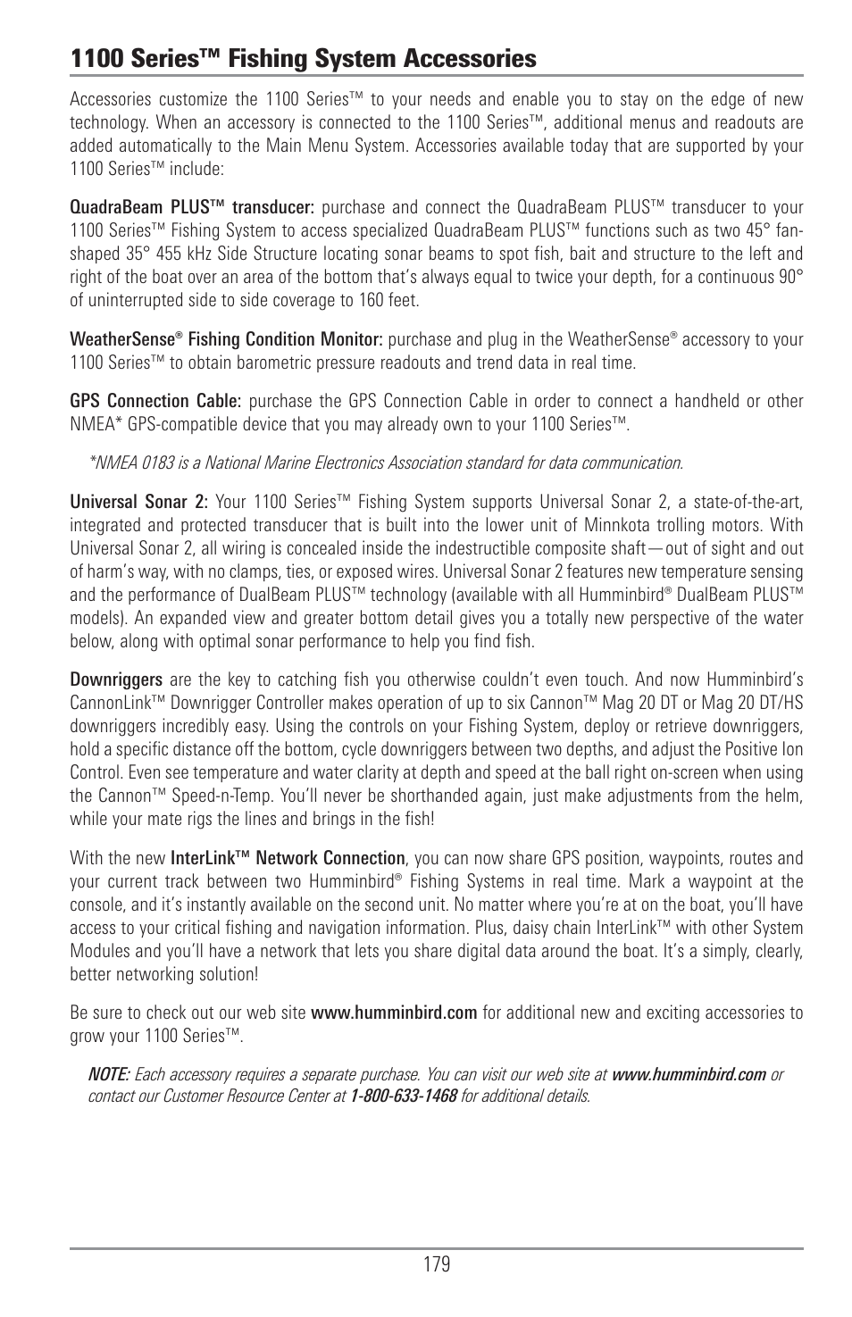 1100 series™ fishing system accessories | Humminbird 1157C User Manual | Page 189 / 200