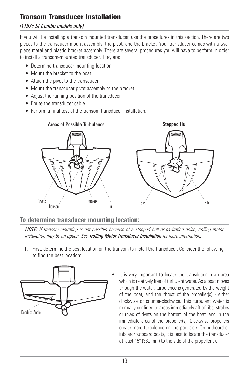 Transom transducer installation | Humminbird 1157C User Manual | Page 29 / 200