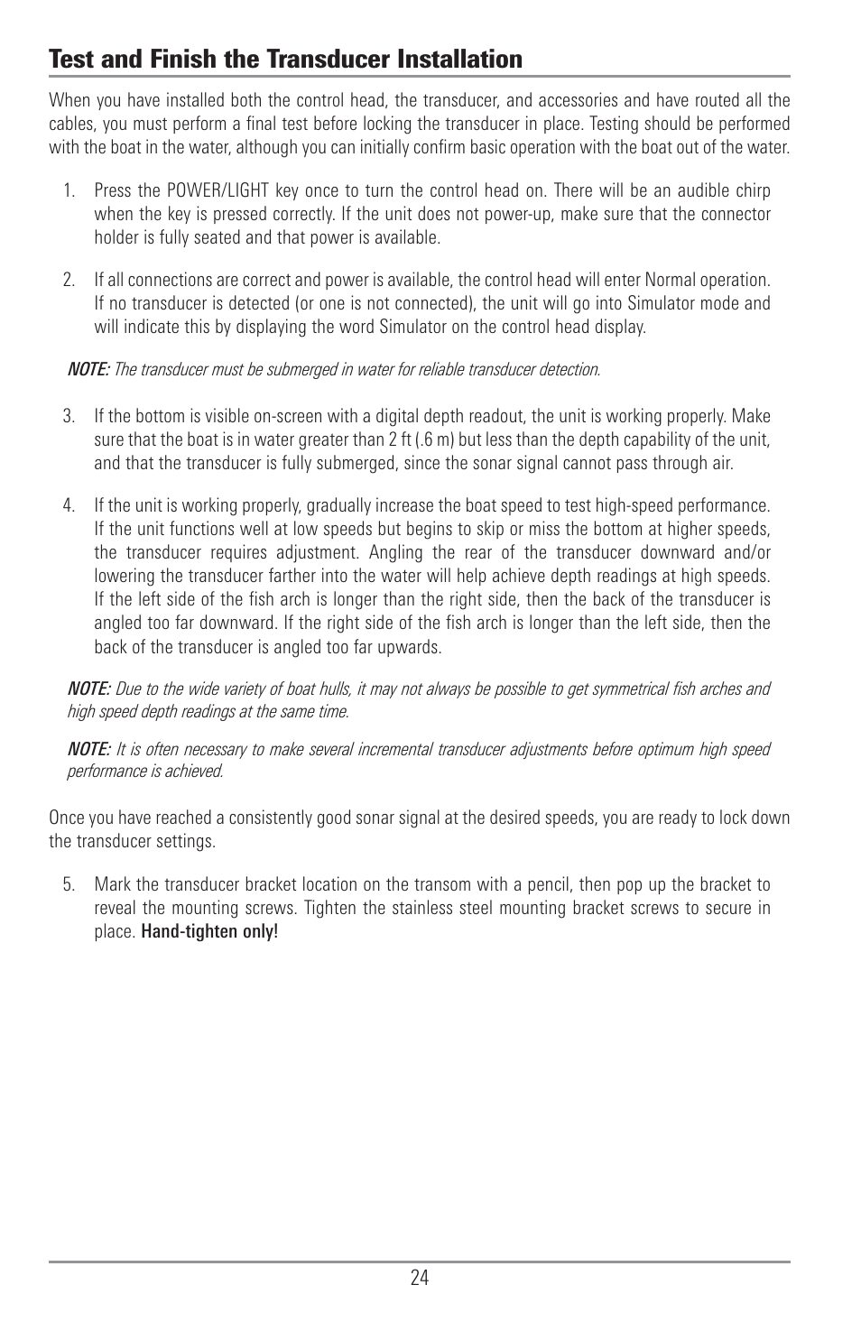 Test and finish the transducer installation | Humminbird 1157C User Manual | Page 34 / 200