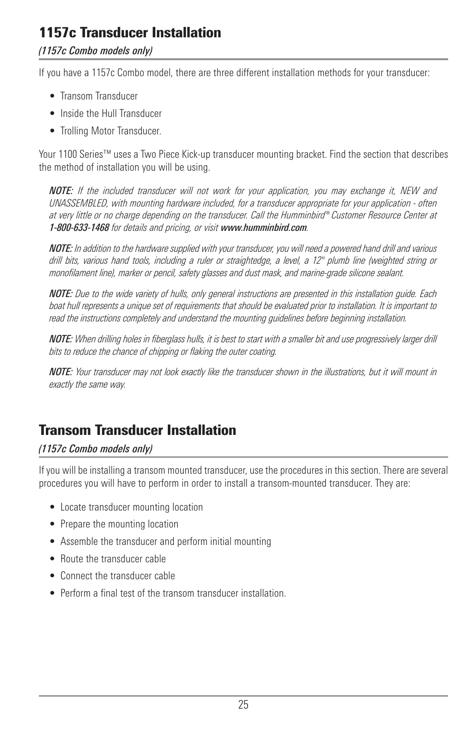 Transom transducer installation, 1157c transducer installation | Humminbird 1157C User Manual | Page 35 / 200