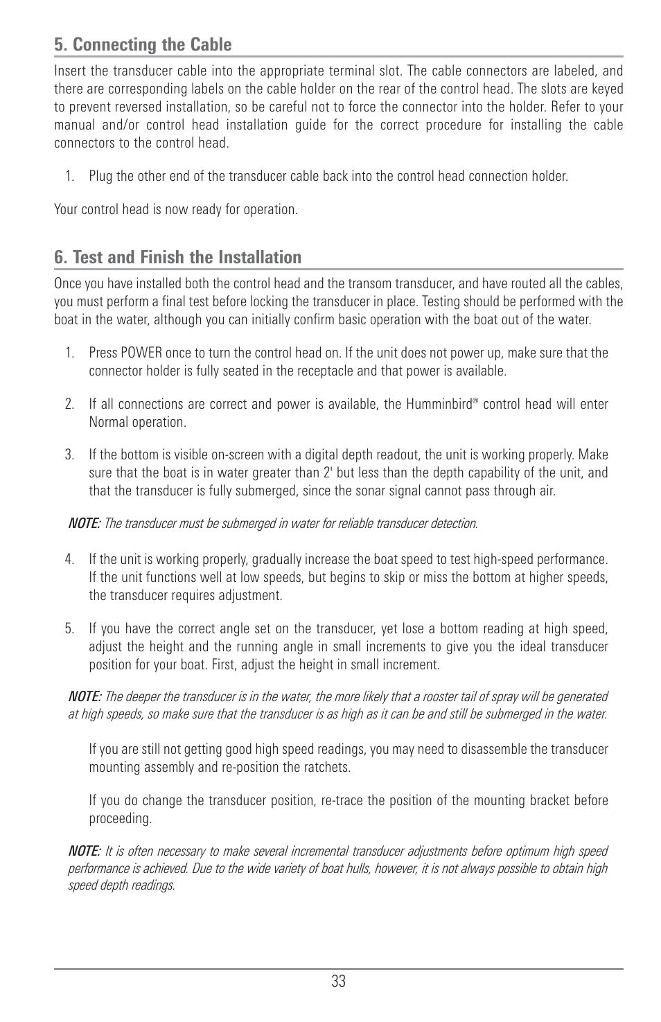 Connecting the cable, Test and finish the installation | Humminbird 1157C User Manual | Page 43 / 200