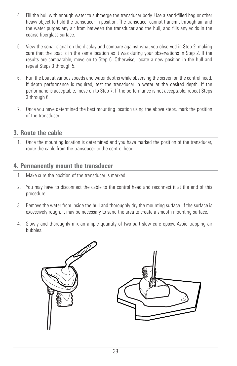 Route the cable, Permanently mount the transducer | Humminbird 1157C User Manual | Page 48 / 200