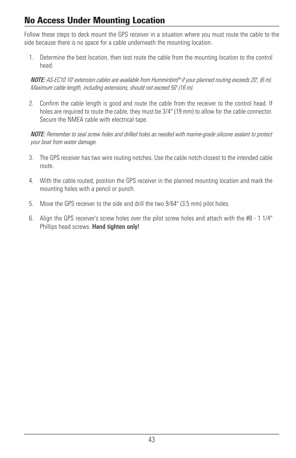 No access under mounting location | Humminbird 1157C User Manual | Page 53 / 200