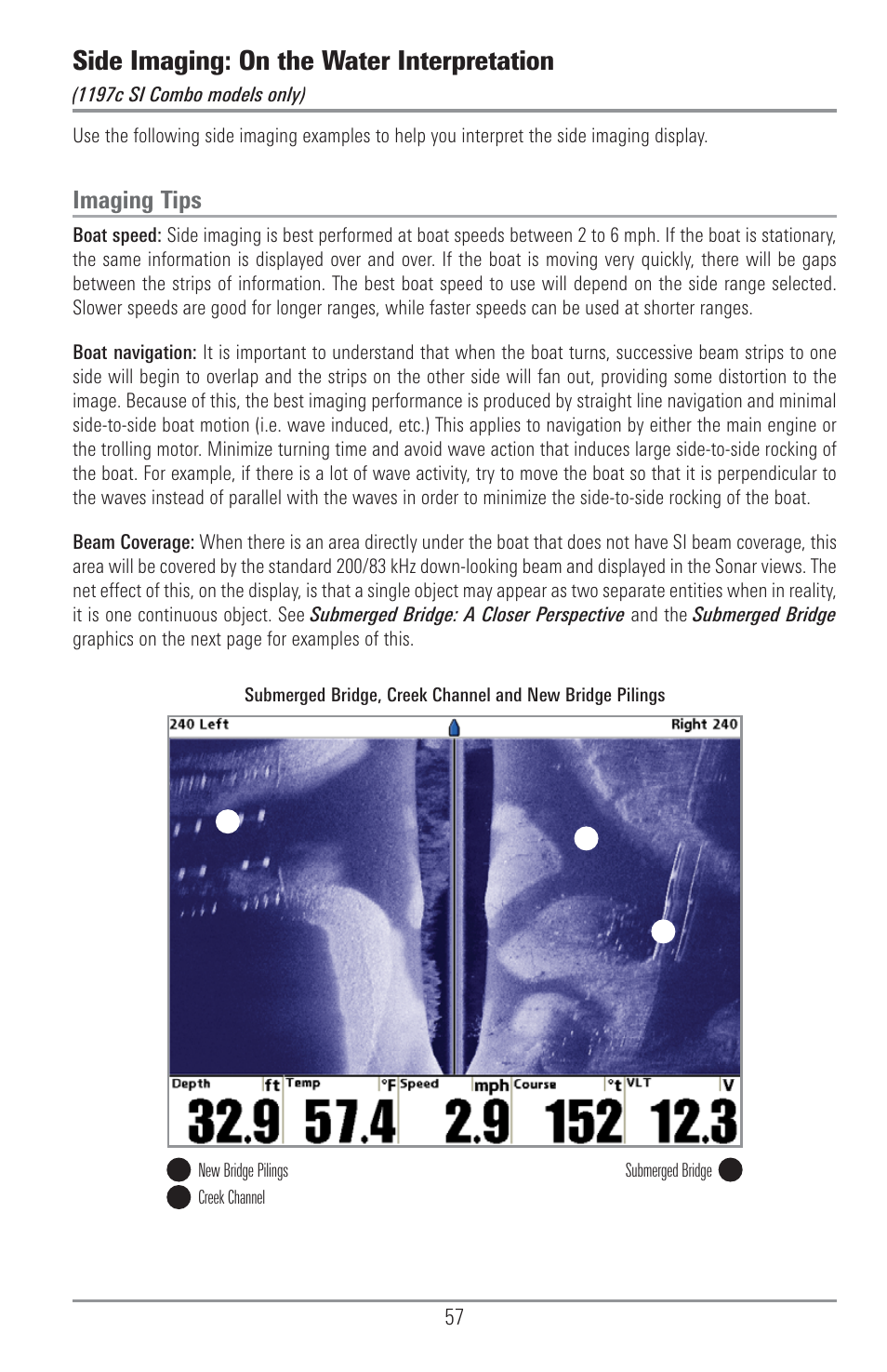 Side imaging: on the water interpretation, Imaging tips | Humminbird 1157C User Manual | Page 67 / 200