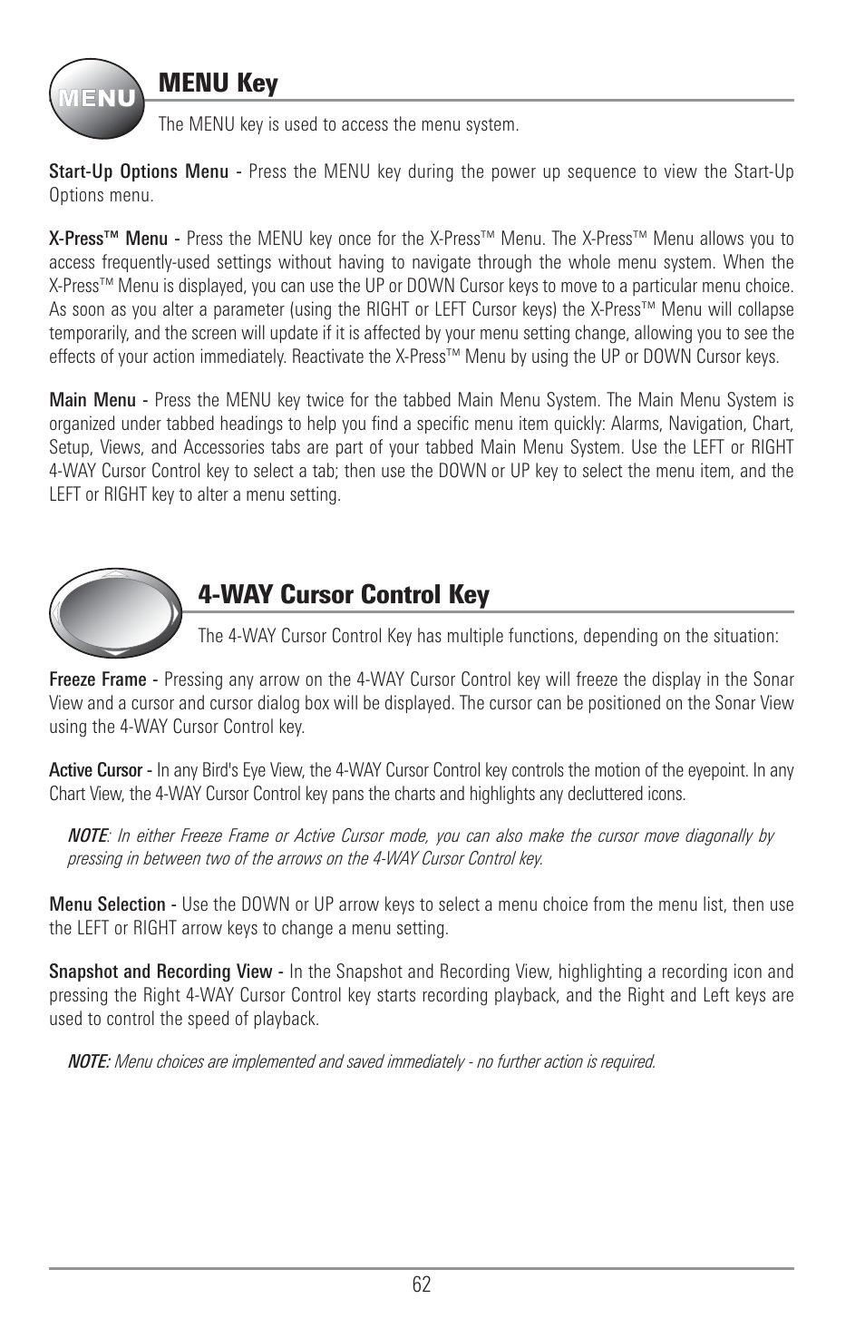 Menu key, Way cursor control key | Humminbird 1157C User Manual | Page 72 / 200