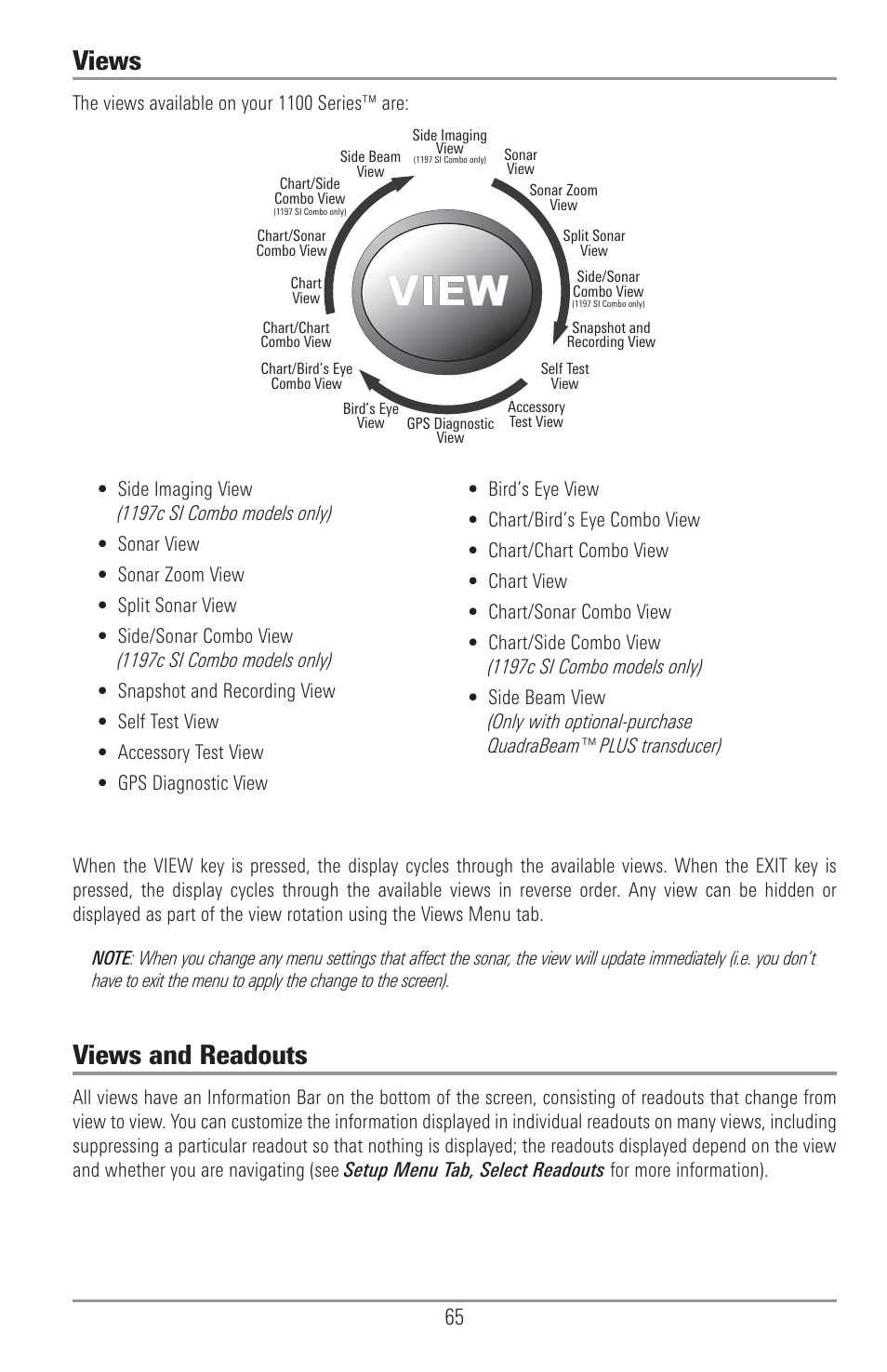 Views, Views and readouts | Humminbird 1157C User Manual | Page 75 / 200