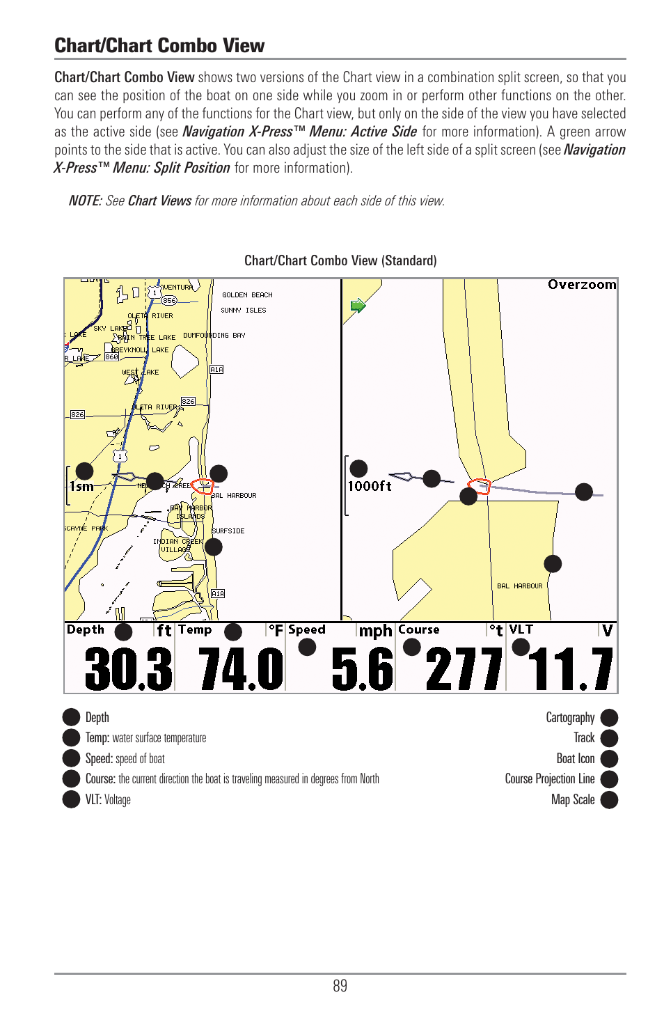 Chart/chart combo view | Humminbird 1157C User Manual | Page 99 / 200