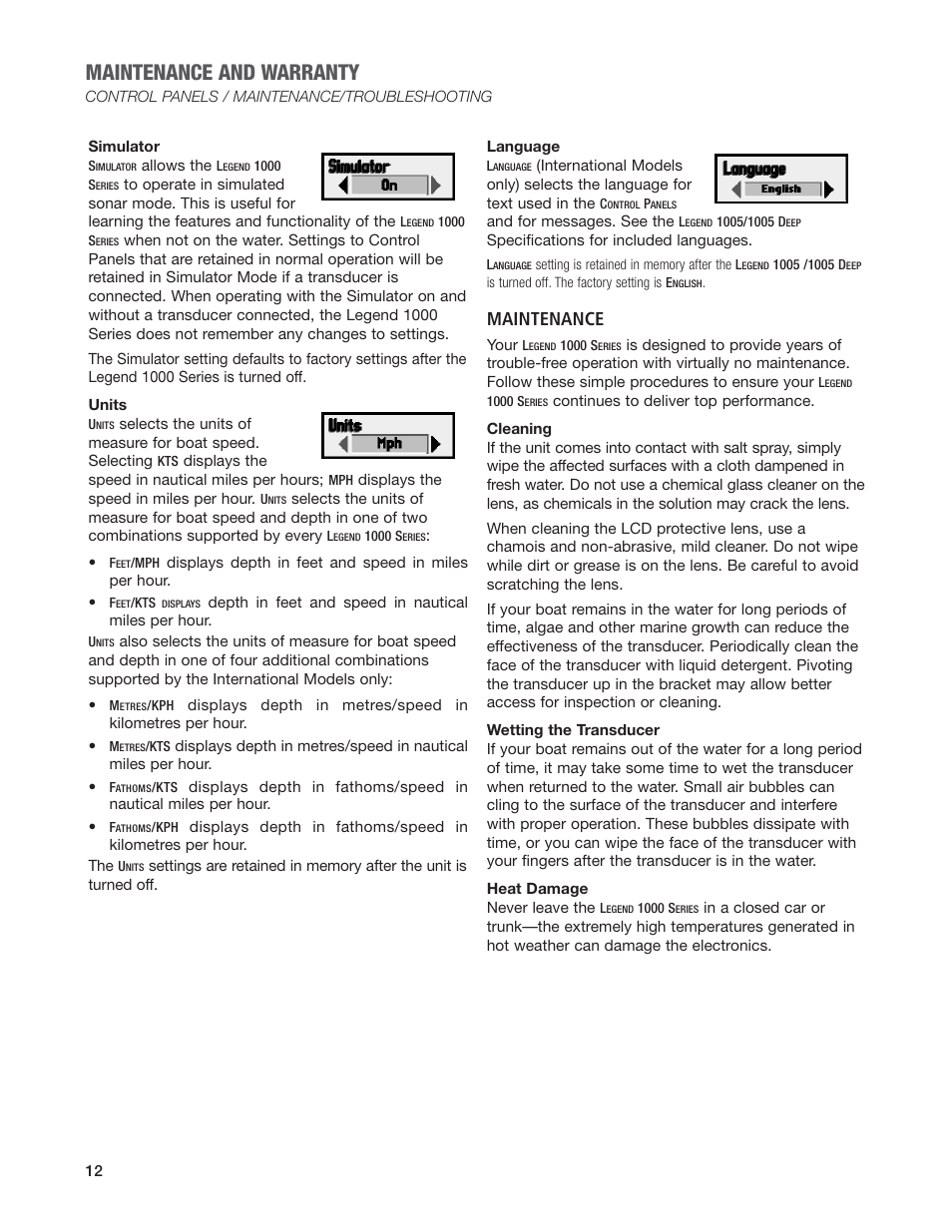 Maintenance and warranty, Maintenance | Humminbird Legend 1000 User Manual | Page 14 / 18