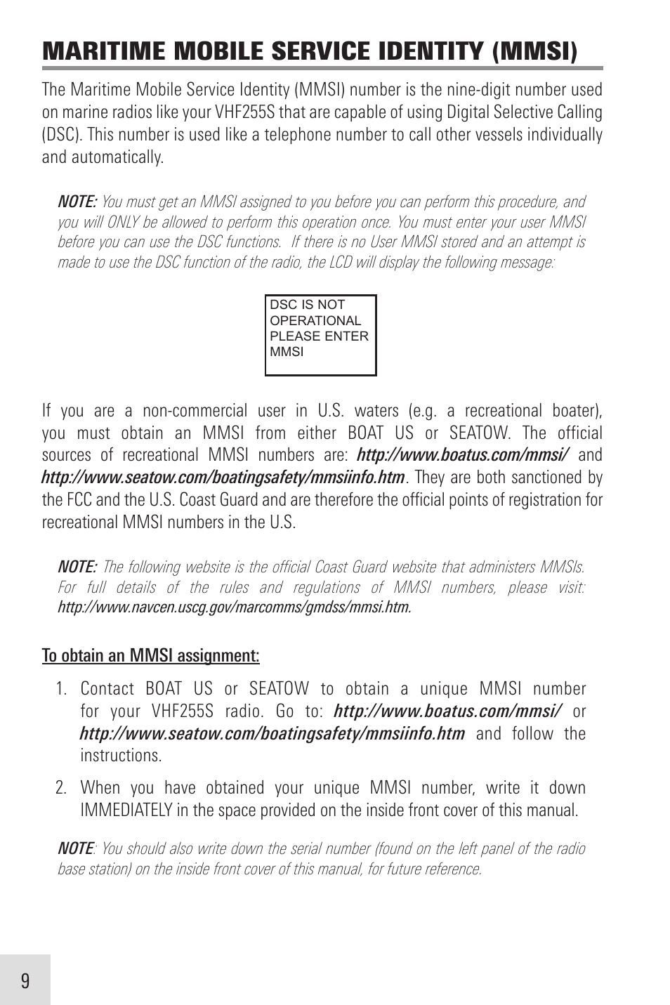 Maritime mobile service identity (mmsi) | Humminbird VHF255SW User Manual | Page 10 / 90