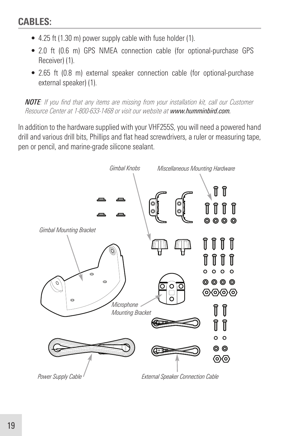 Cables | Humminbird VHF255SW User Manual | Page 20 / 90