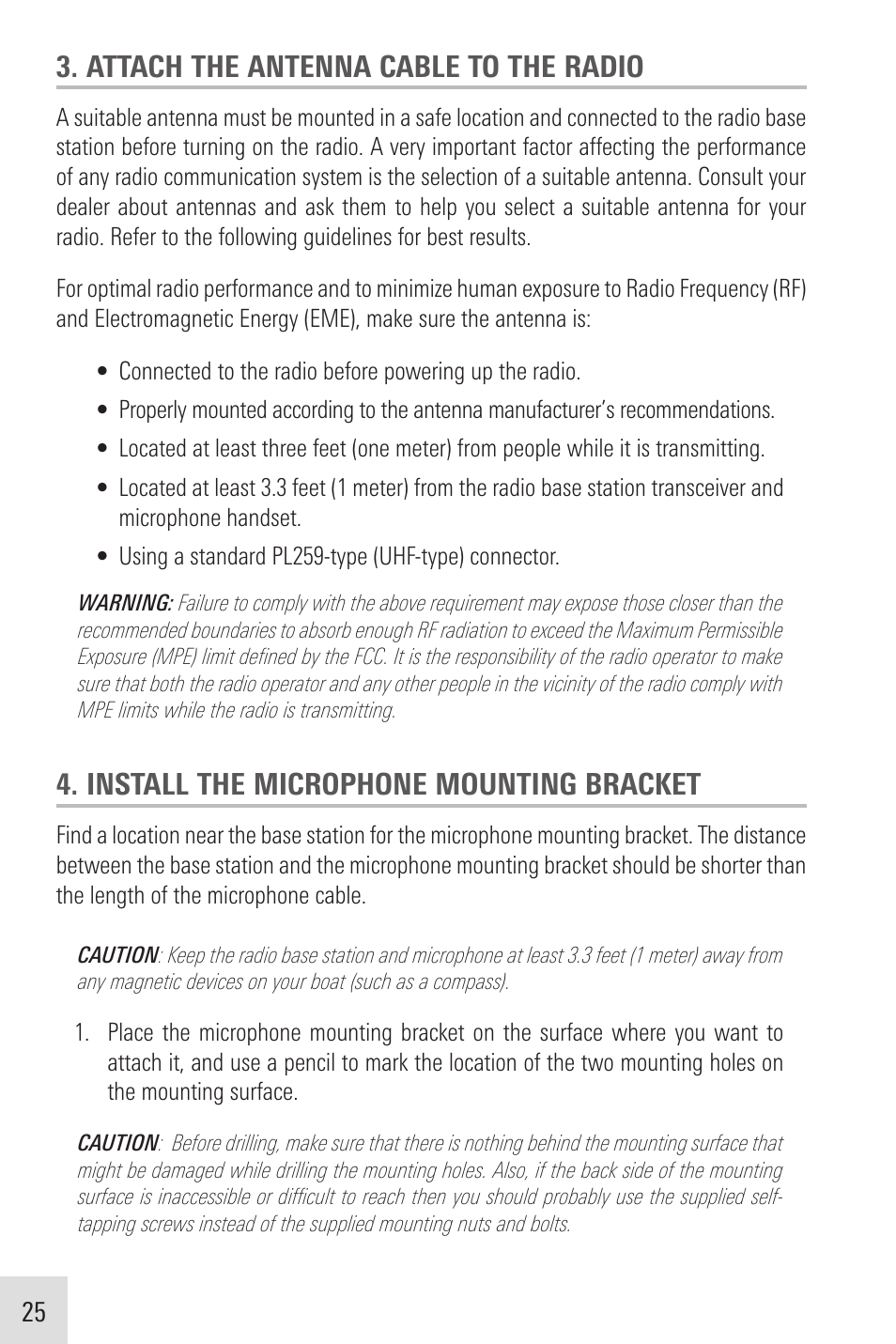 Attach the antenna cable to the radio, Install the microphone mounting bracket | Humminbird VHF255SW User Manual | Page 26 / 90