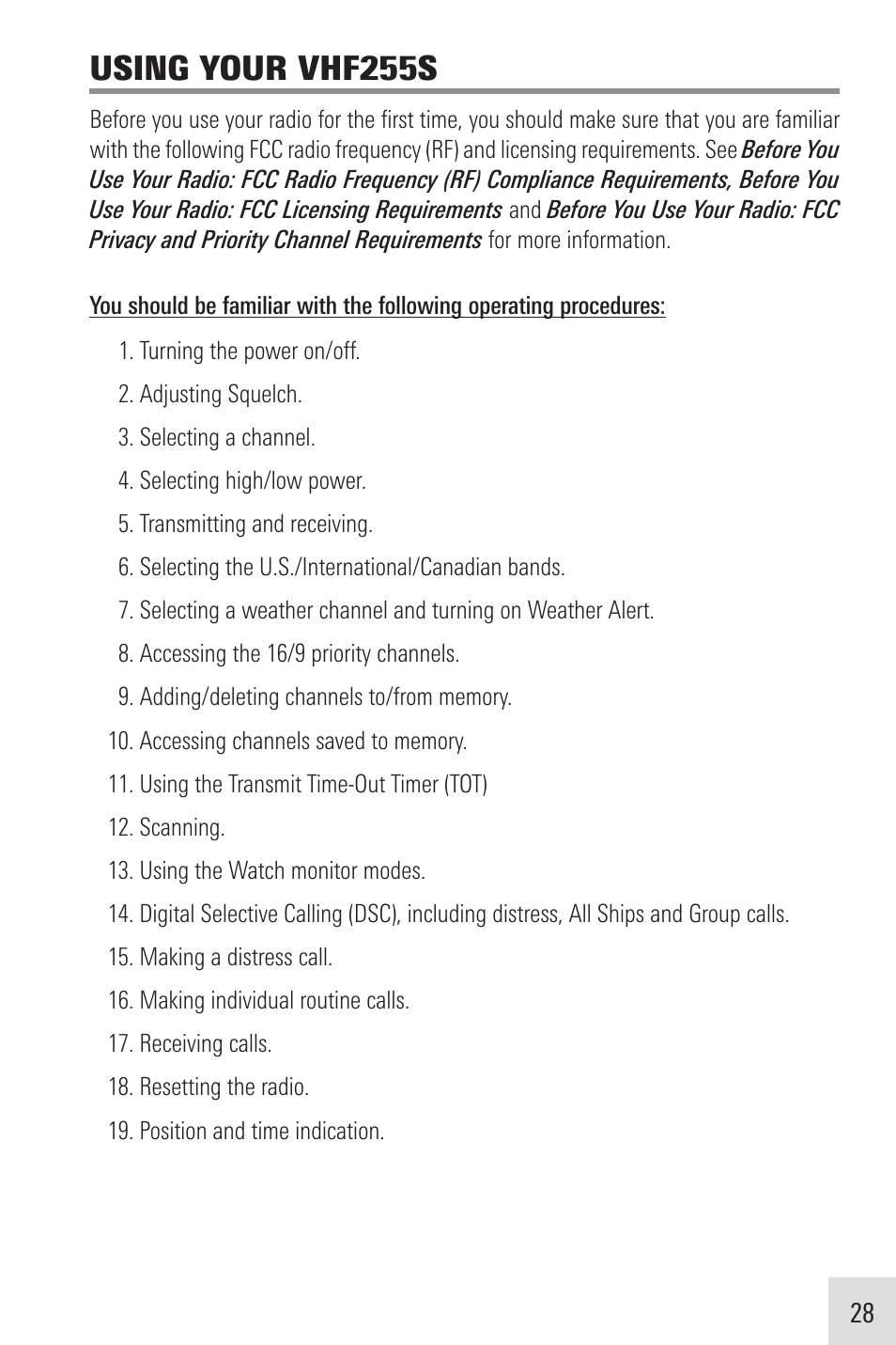 Using your vhf255s | Humminbird VHF255SW User Manual | Page 29 / 90