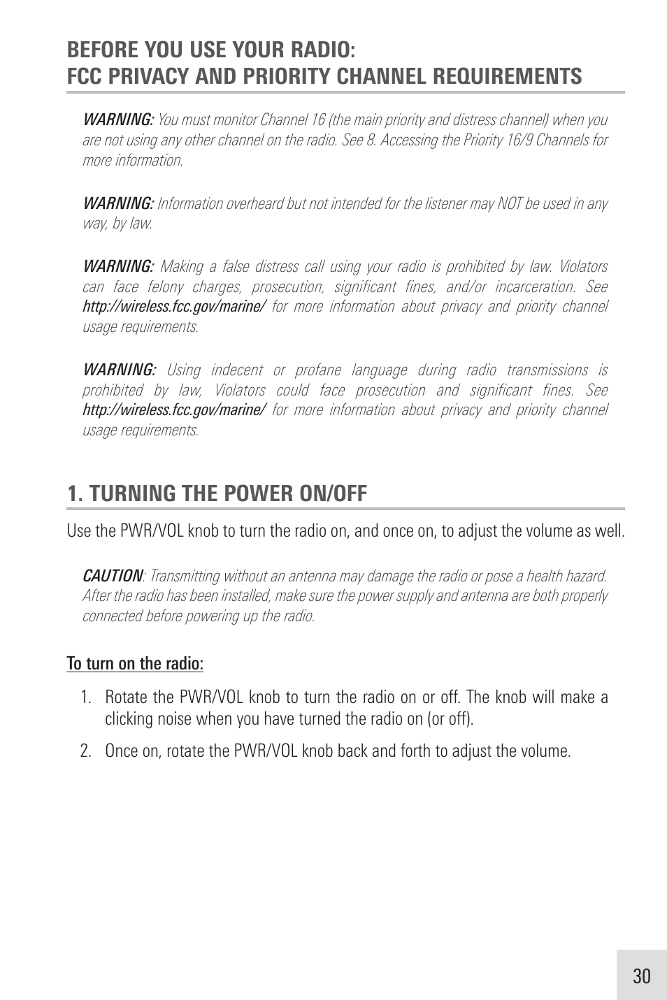 Turning the power on/off | Humminbird VHF255SW User Manual | Page 31 / 90