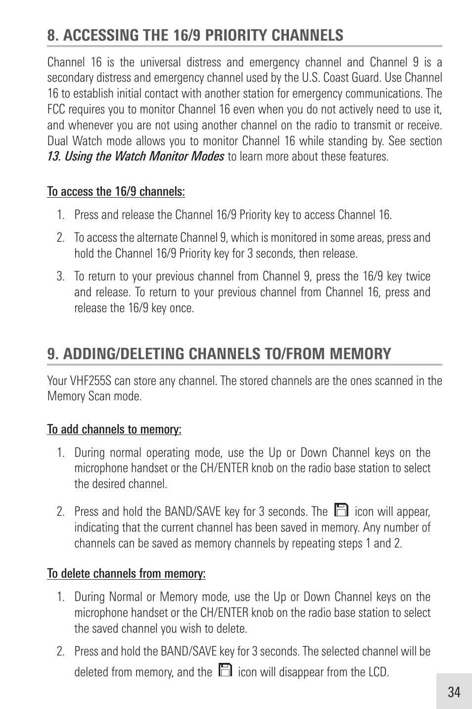 Accessing the 16/9 priority channels | Humminbird VHF255SW User Manual | Page 35 / 90