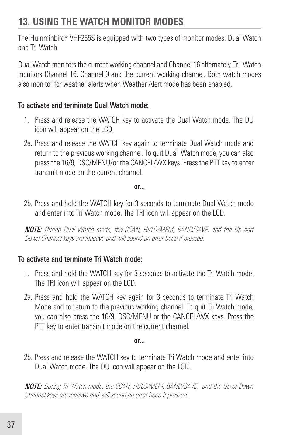 Using the watch monitor modes | Humminbird VHF255SW User Manual | Page 38 / 90