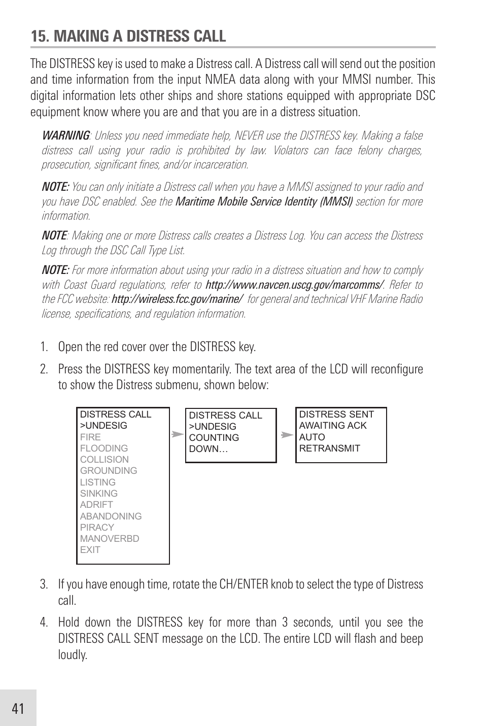 Making a distress call | Humminbird VHF255SW User Manual | Page 42 / 90