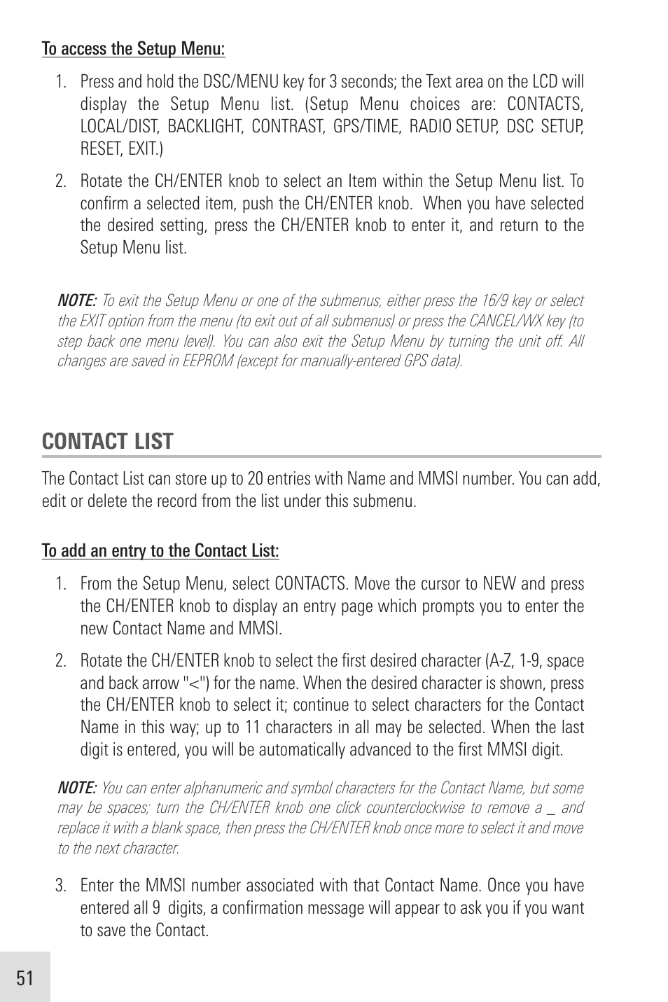 Contact list | Humminbird VHF255SW User Manual | Page 52 / 90