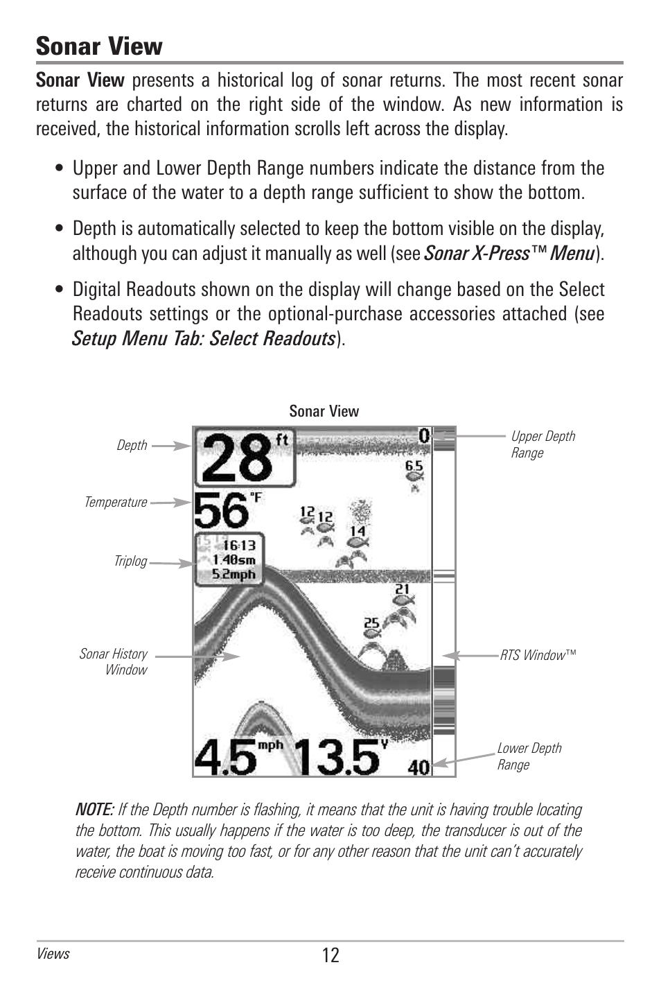 Sonar view | Humminbird 500 SERIES 596C User Manual | Page 20 / 82