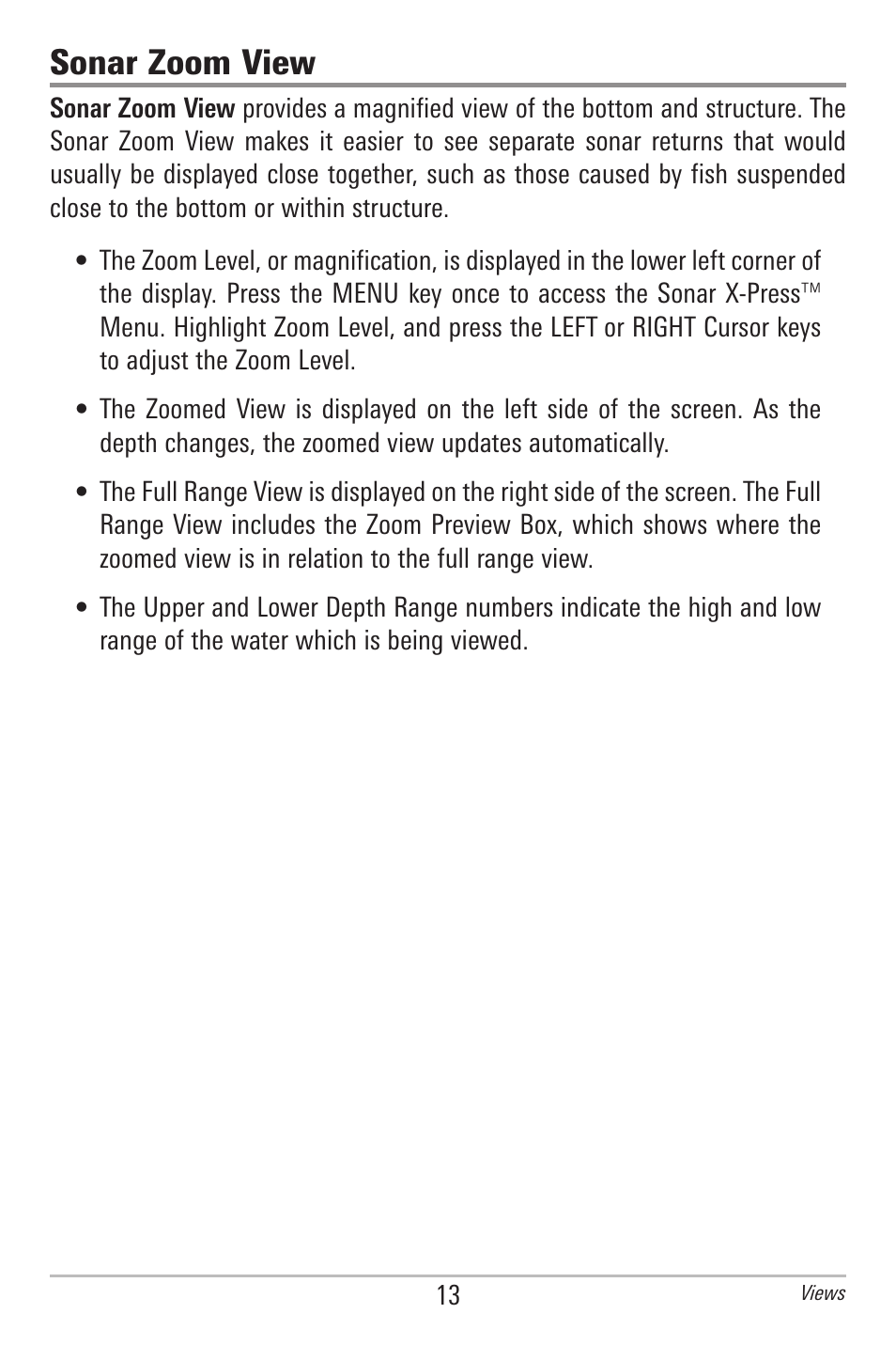 Sonar zoom view | Humminbird 500 SERIES 596C User Manual | Page 21 / 82