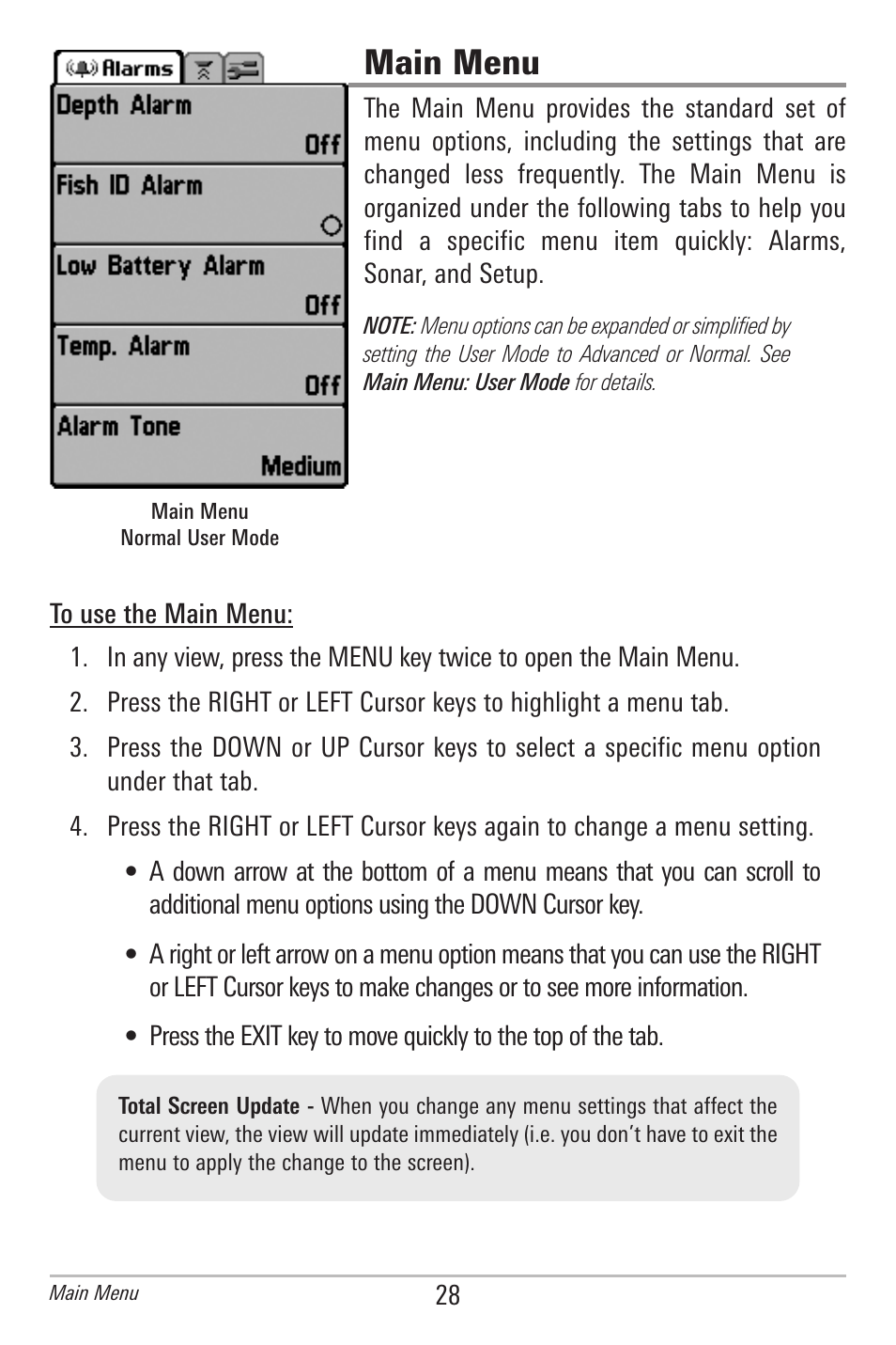 Main menu | Humminbird 500 SERIES 596C User Manual | Page 36 / 82