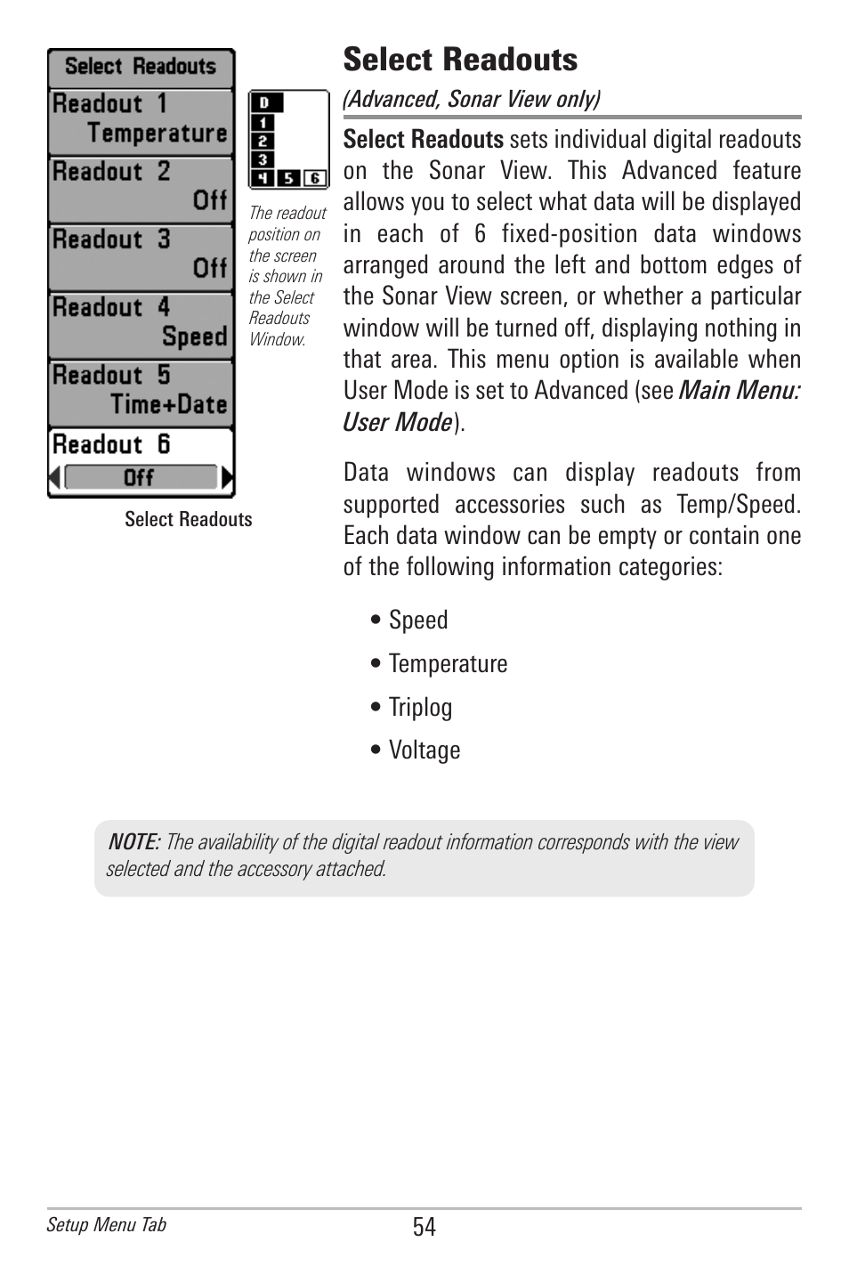 Select readouts | Humminbird 500 SERIES 596C User Manual | Page 62 / 82
