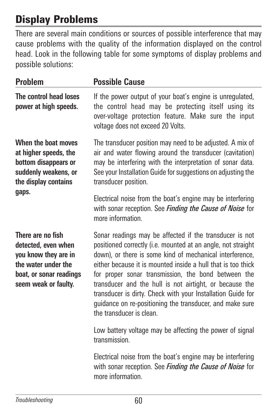 Display problems | Humminbird 500 SERIES 596C User Manual | Page 68 / 82