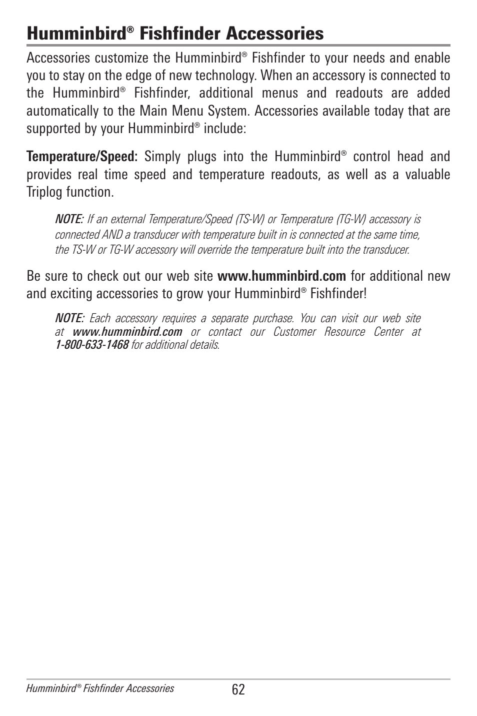 Humminbird® fishfinder accessories | Humminbird 500 SERIES 596C User Manual | Page 70 / 82