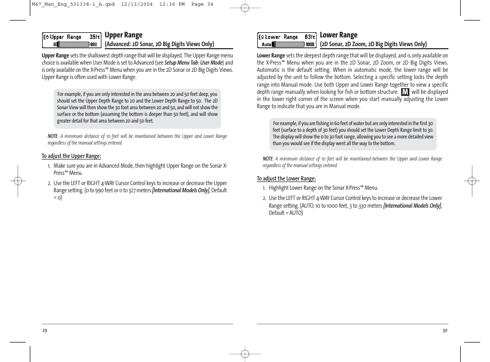 Lower range, Upper range | Humminbird Matrix 531338-1_A User Manual | Page 18 / 33