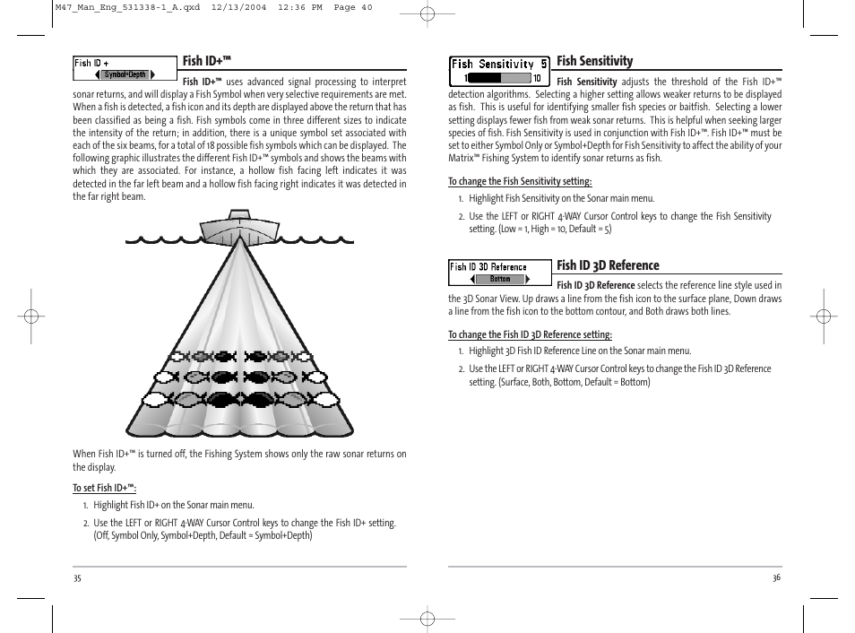 Fish id, Fish sensitivity, Fish id 3d reference | Humminbird Matrix 531338-1_A User Manual | Page 21 / 33