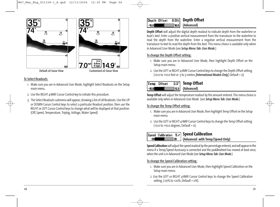 Depth offset, Temp offset, Speed calibration | Humminbird Matrix 531338-1_A User Manual | Page 28 / 33