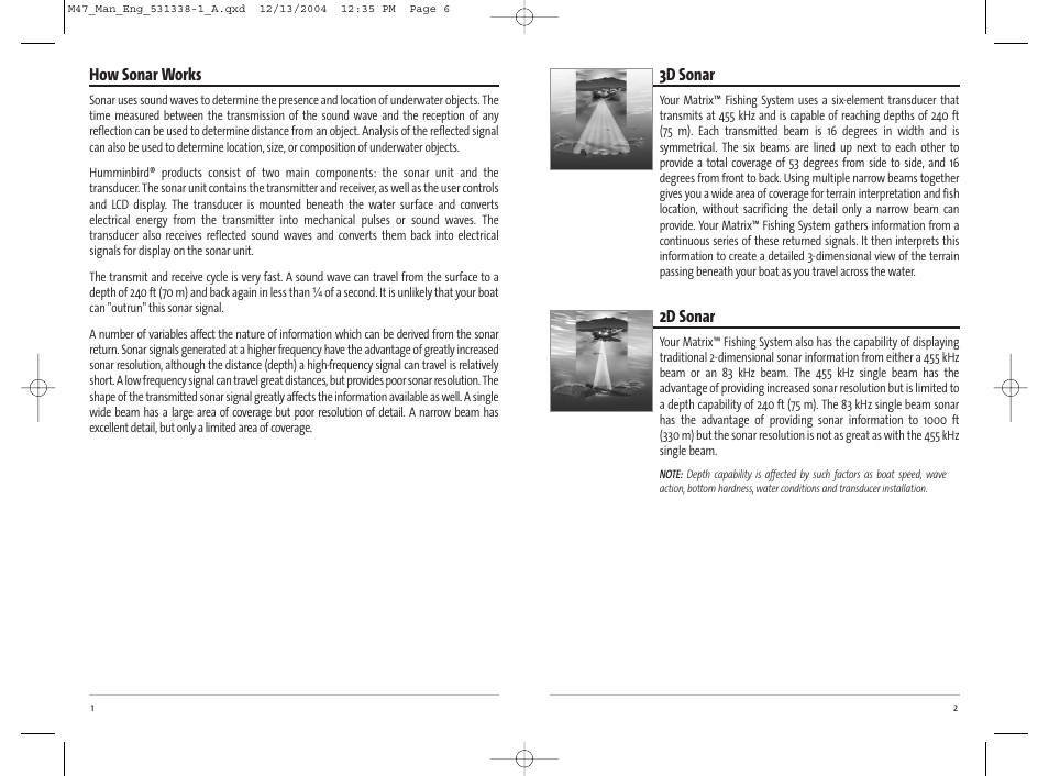 How sonar works, 3d sonar, 2d sonar | Humminbird Matrix 531338-1_A User Manual | Page 4 / 33