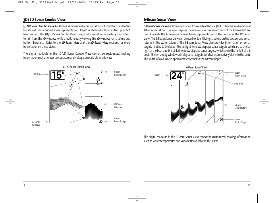 Beam sonar view, 3d/2d sonar combo view | Humminbird Matrix 531338-1_A User Manual | Page 8 / 33