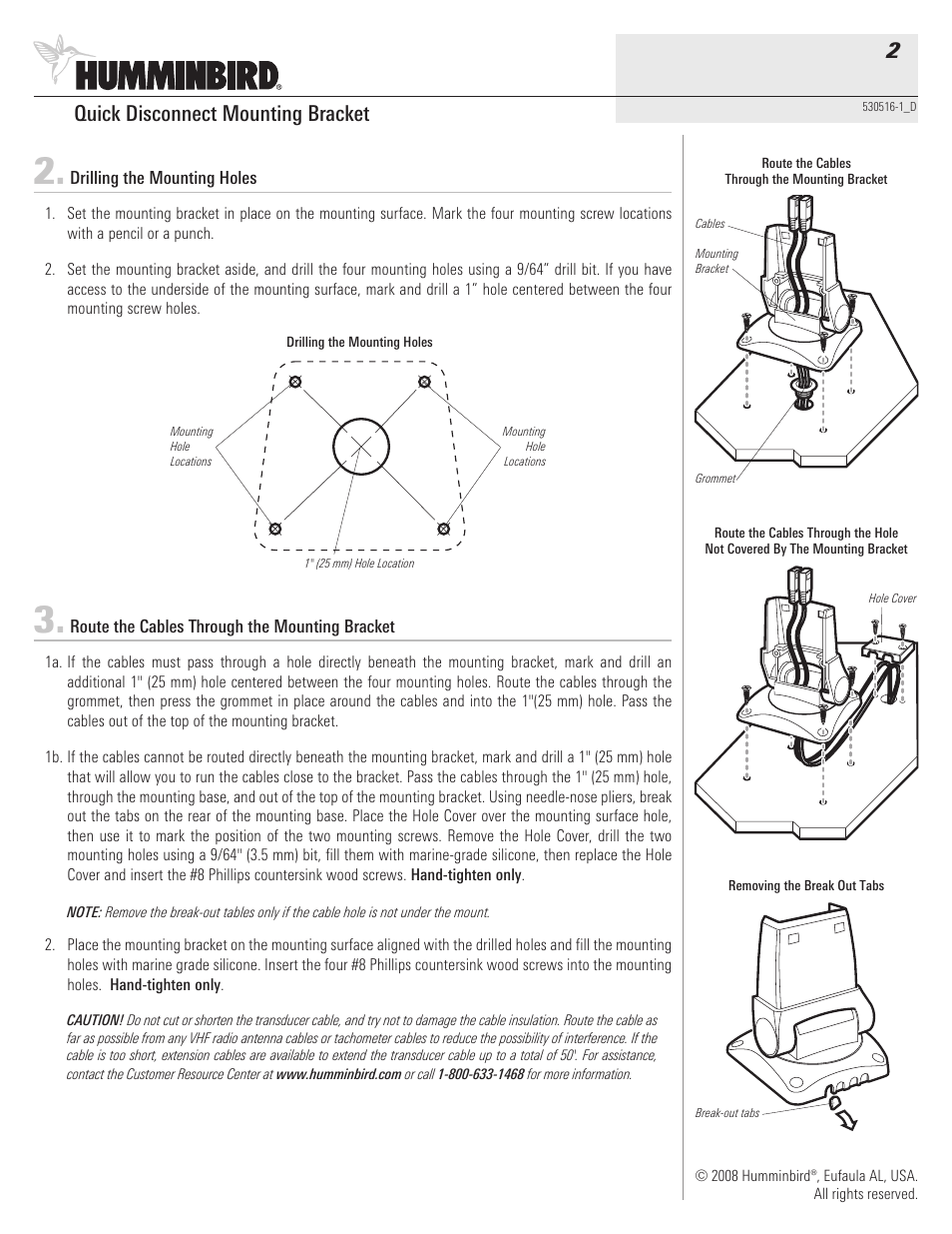 Quick disconnect mounting bracket 2 | Humminbird 530516-1_D User Manual | Page 2 / 4