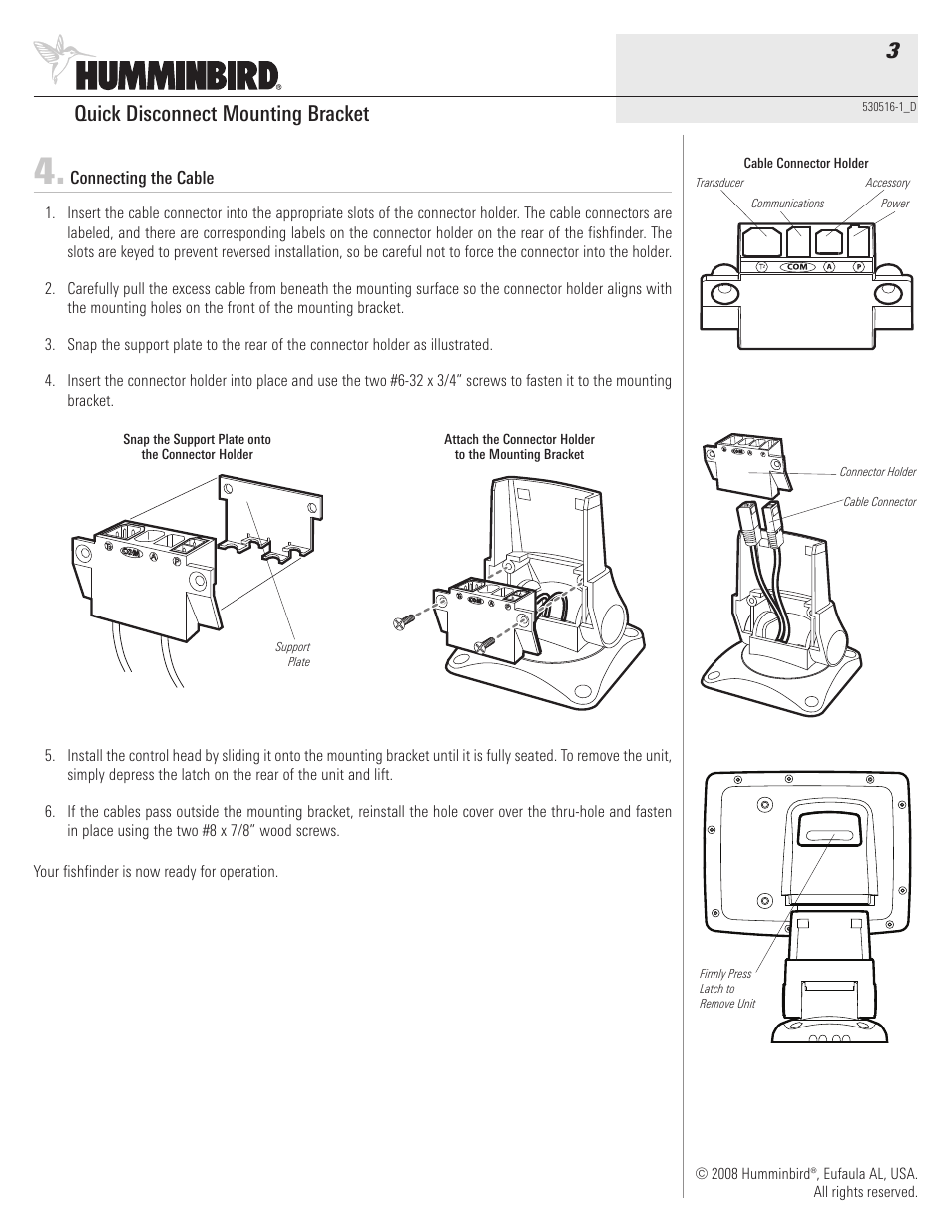 Quick disconnect mounting bracket 3 | Humminbird 530516-1_D User Manual | Page 3 / 4
