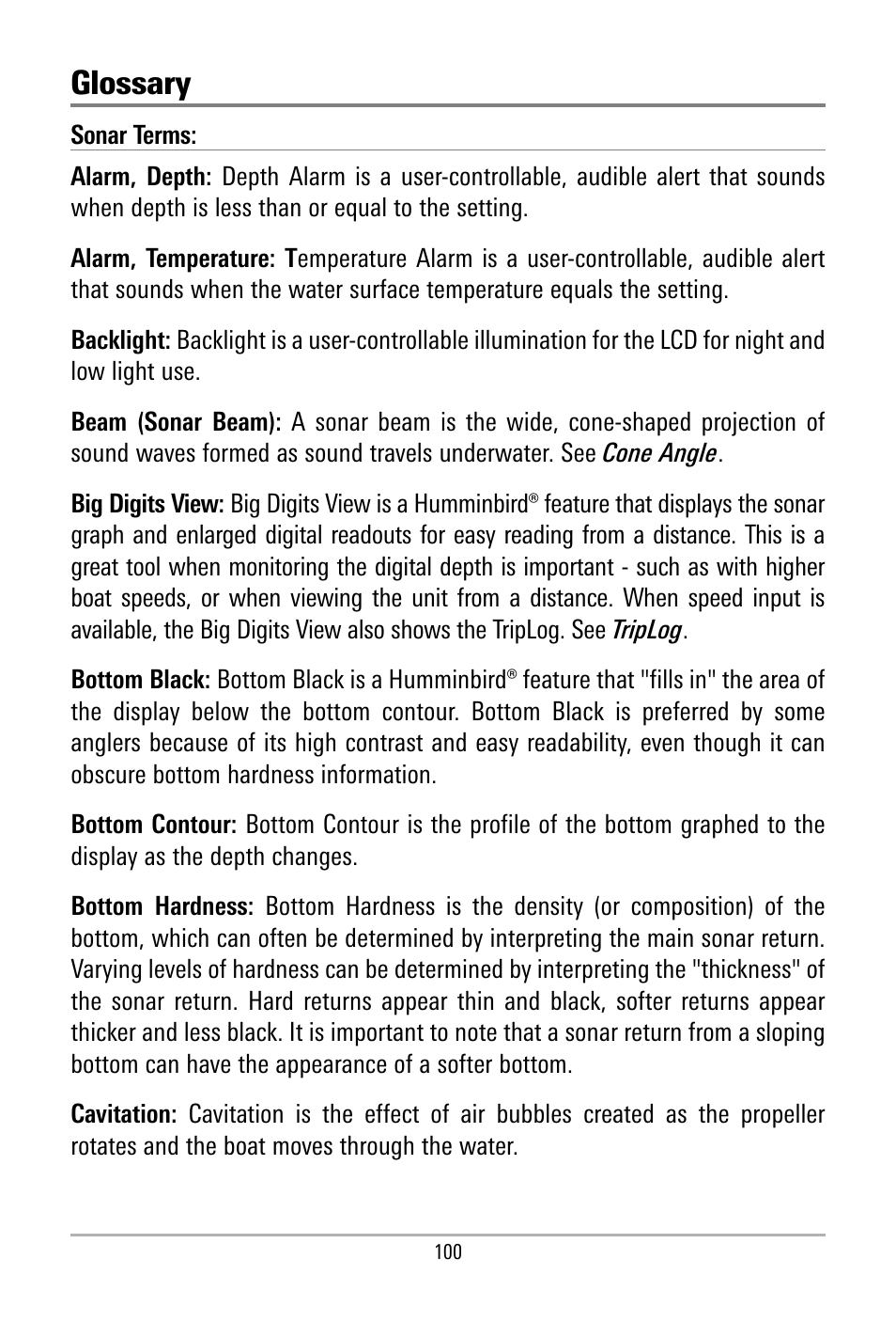 Glossary | Humminbird 500 SERIES 580 User Manual | Page 107 / 134