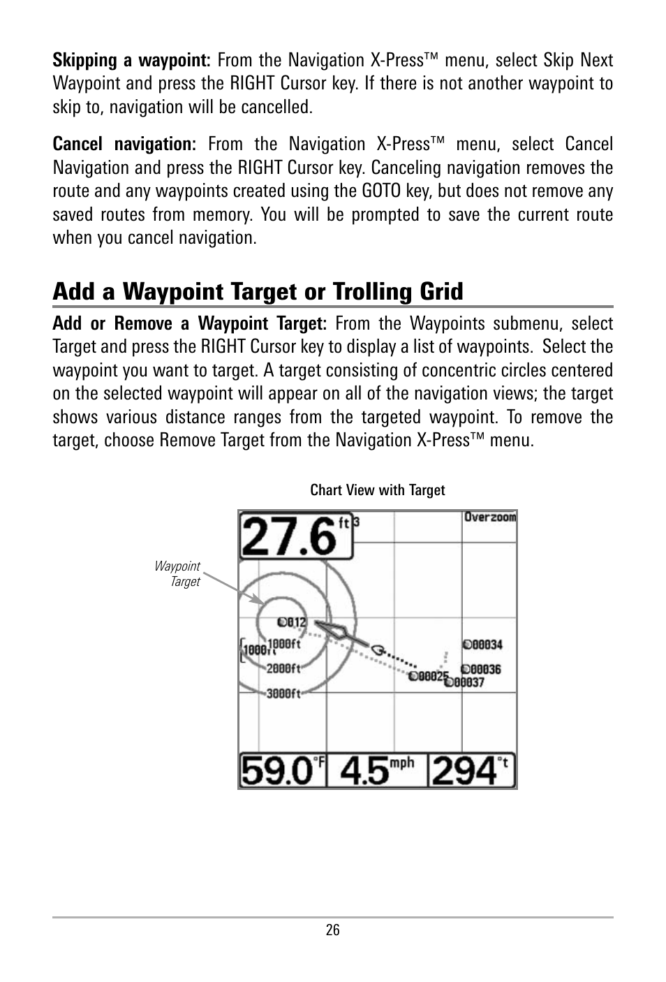 Add a waypoint target or trolling grid | Humminbird 500 SERIES 580 User Manual | Page 33 / 134