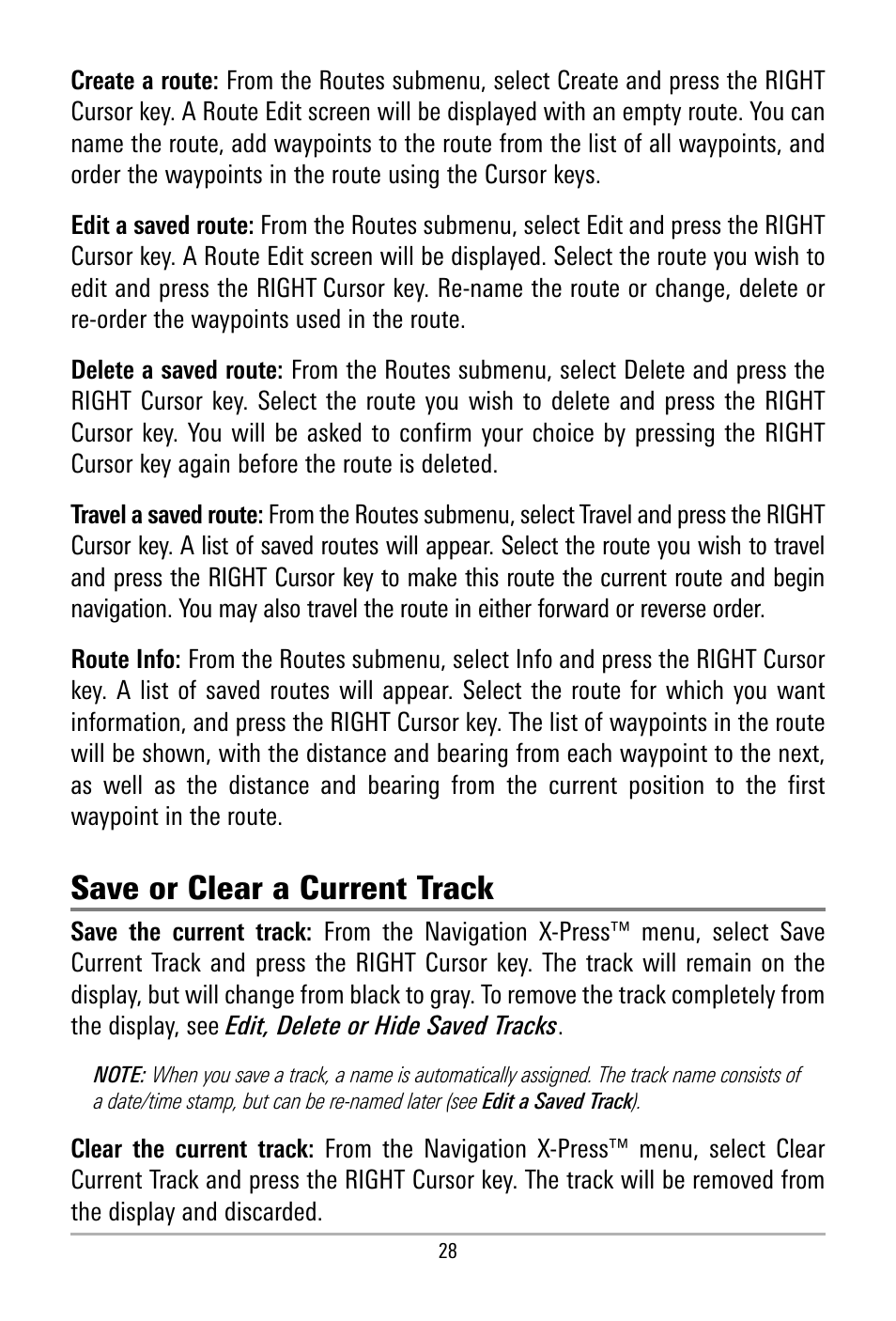 Save or clear a current track | Humminbird 500 SERIES 580 User Manual | Page 35 / 134