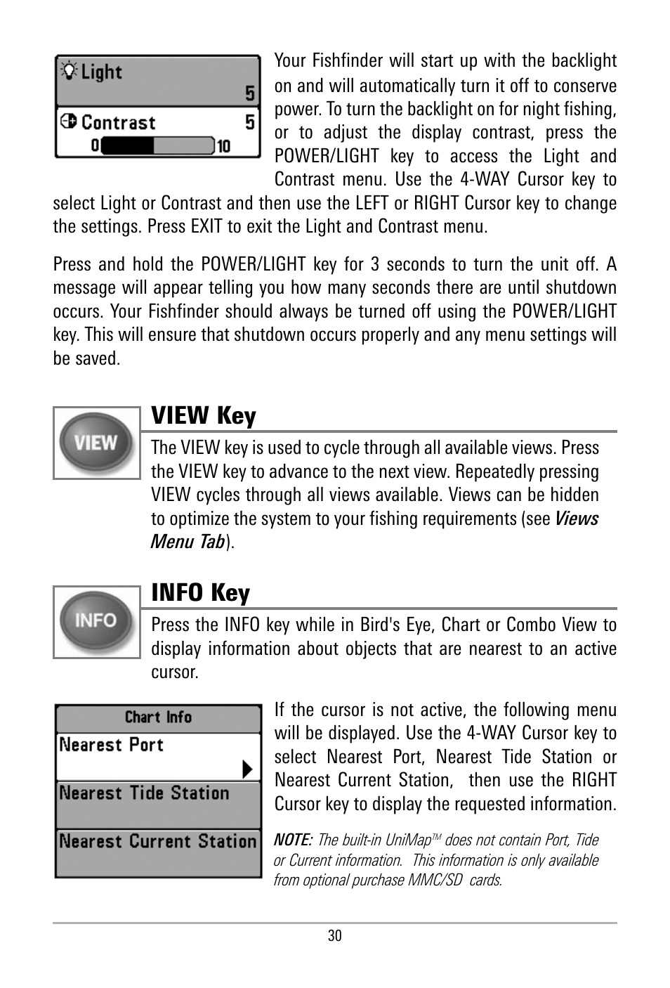 View key, Info key | Humminbird 500 SERIES 580 User Manual | Page 37 / 134