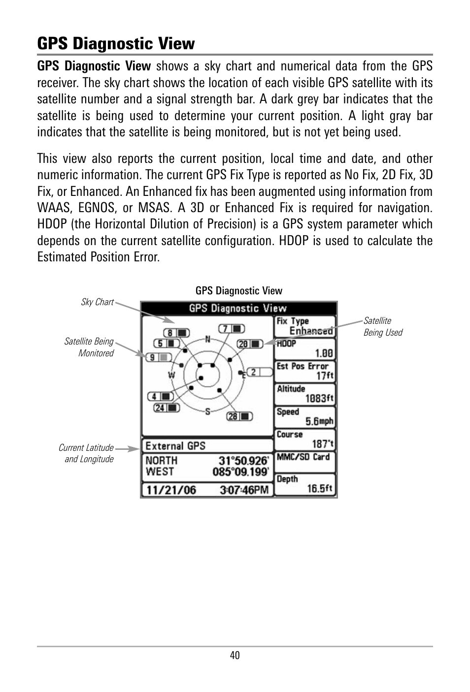 Gps diagnostic view | Humminbird 500 SERIES 580 User Manual | Page 47 / 134