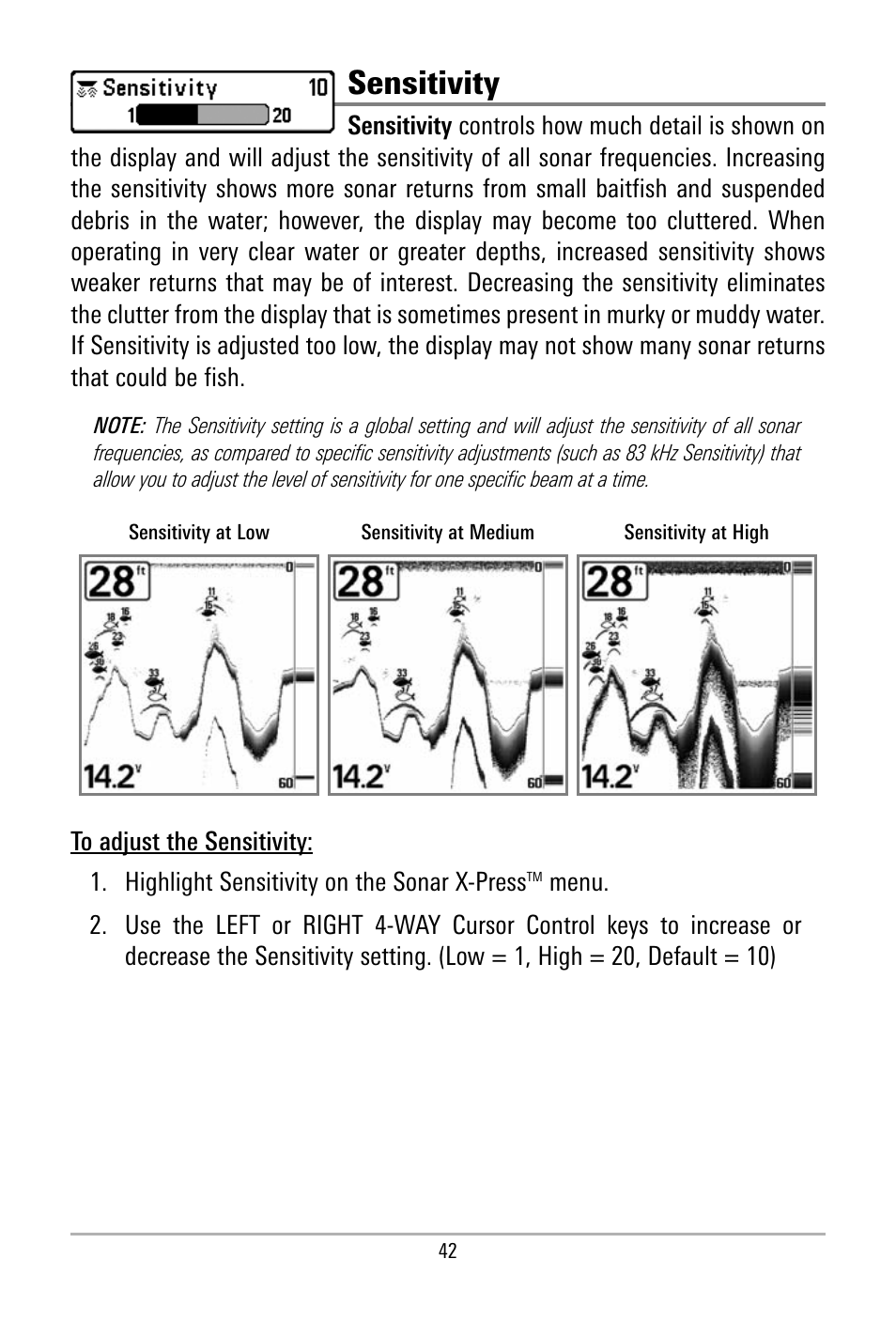 Sensitivity | Humminbird 500 SERIES 580 User Manual | Page 49 / 134