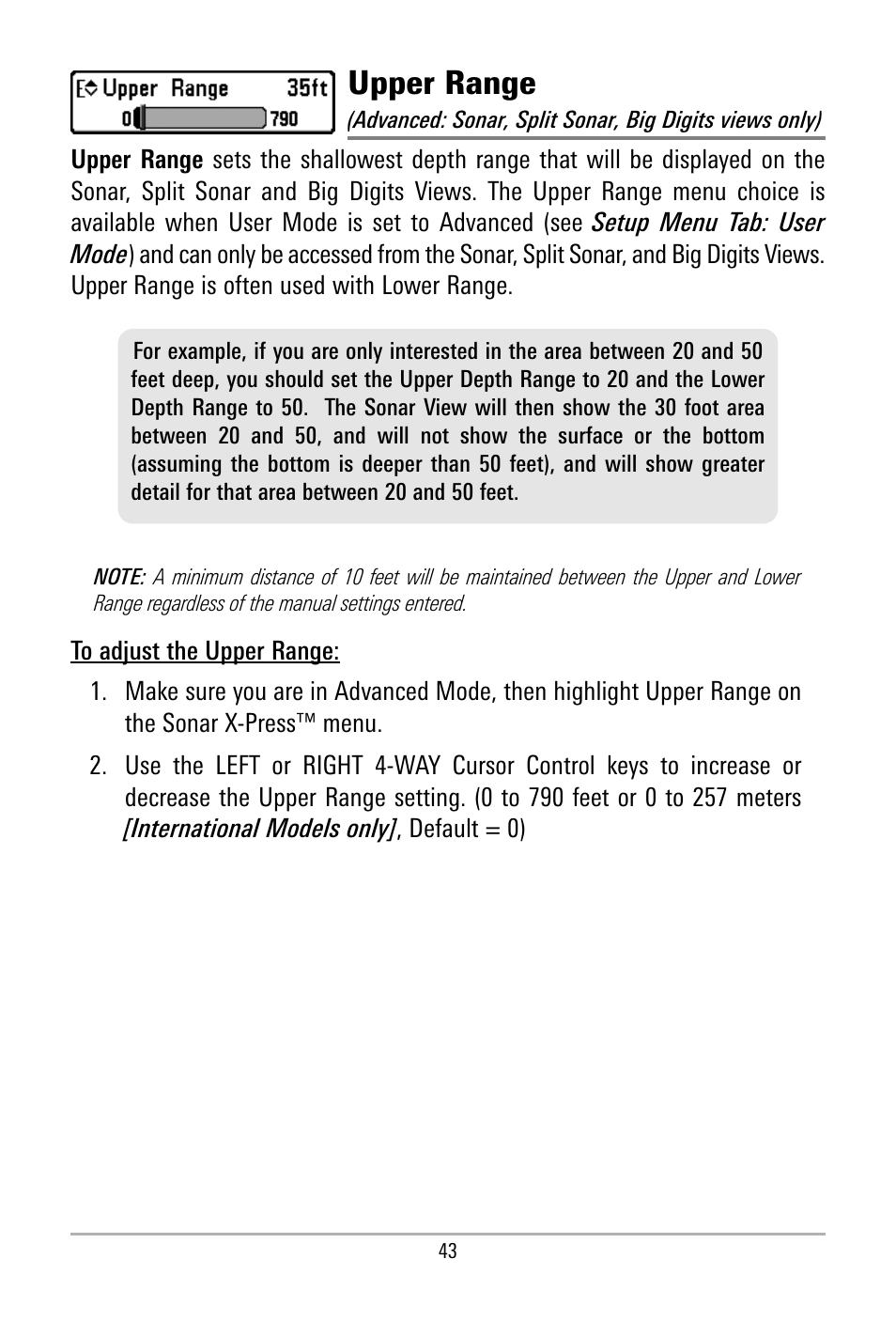 Upper range | Humminbird 500 SERIES 580 User Manual | Page 50 / 134